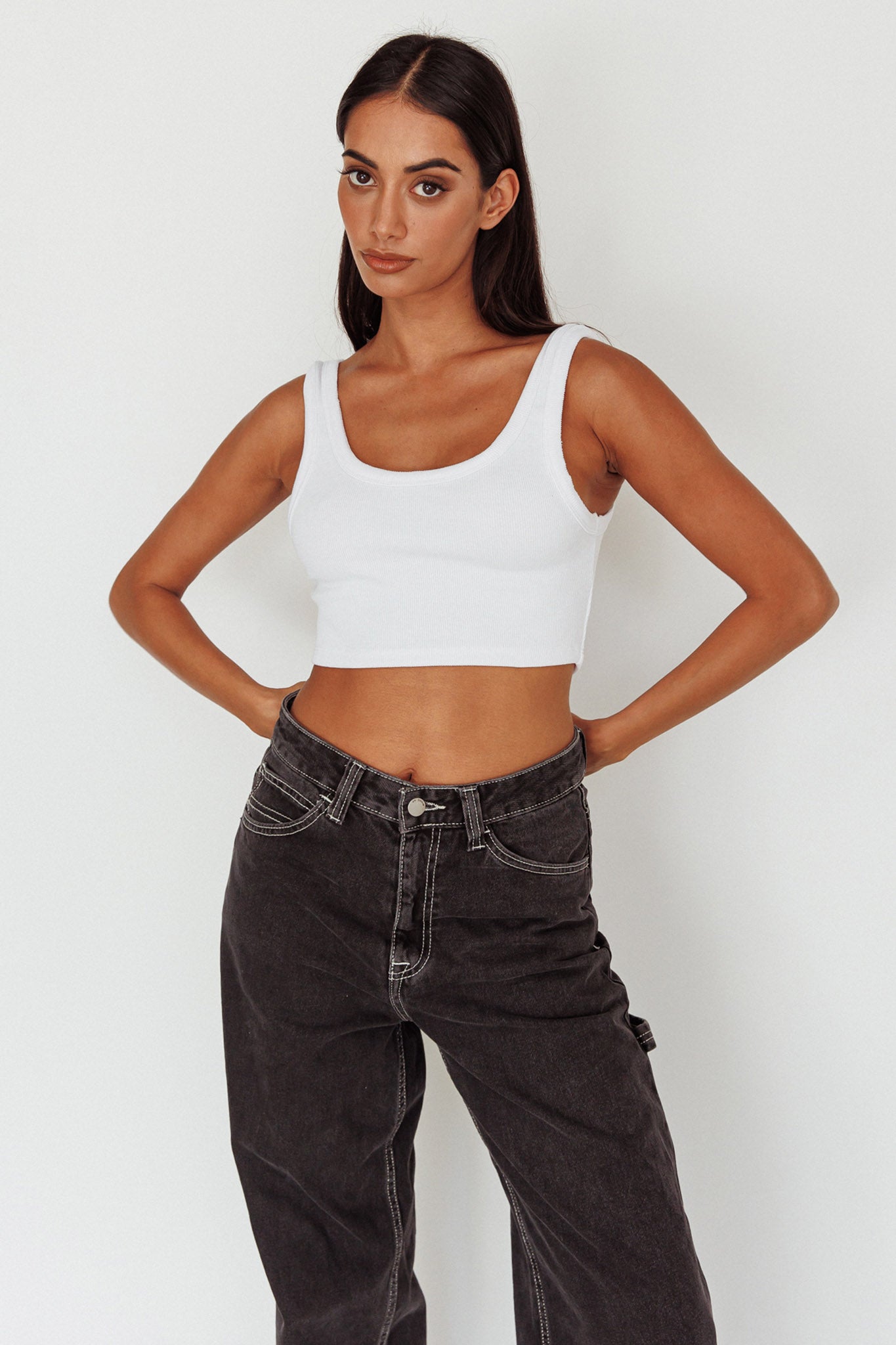 Drifting Ribbed Crop Top White-Maymioy