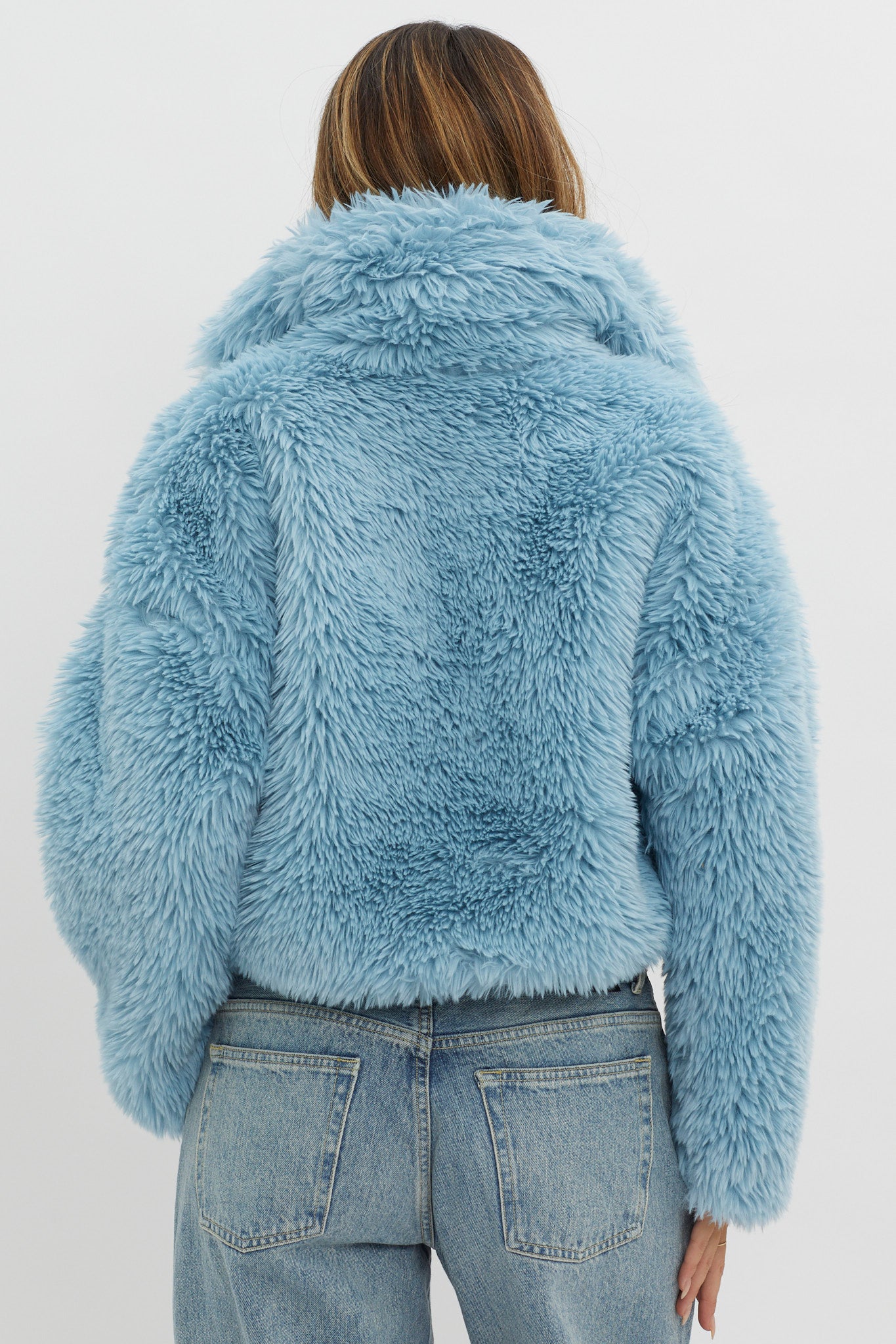 St Moritz Notch Lapel Fur Jacket Blue-Maymioy