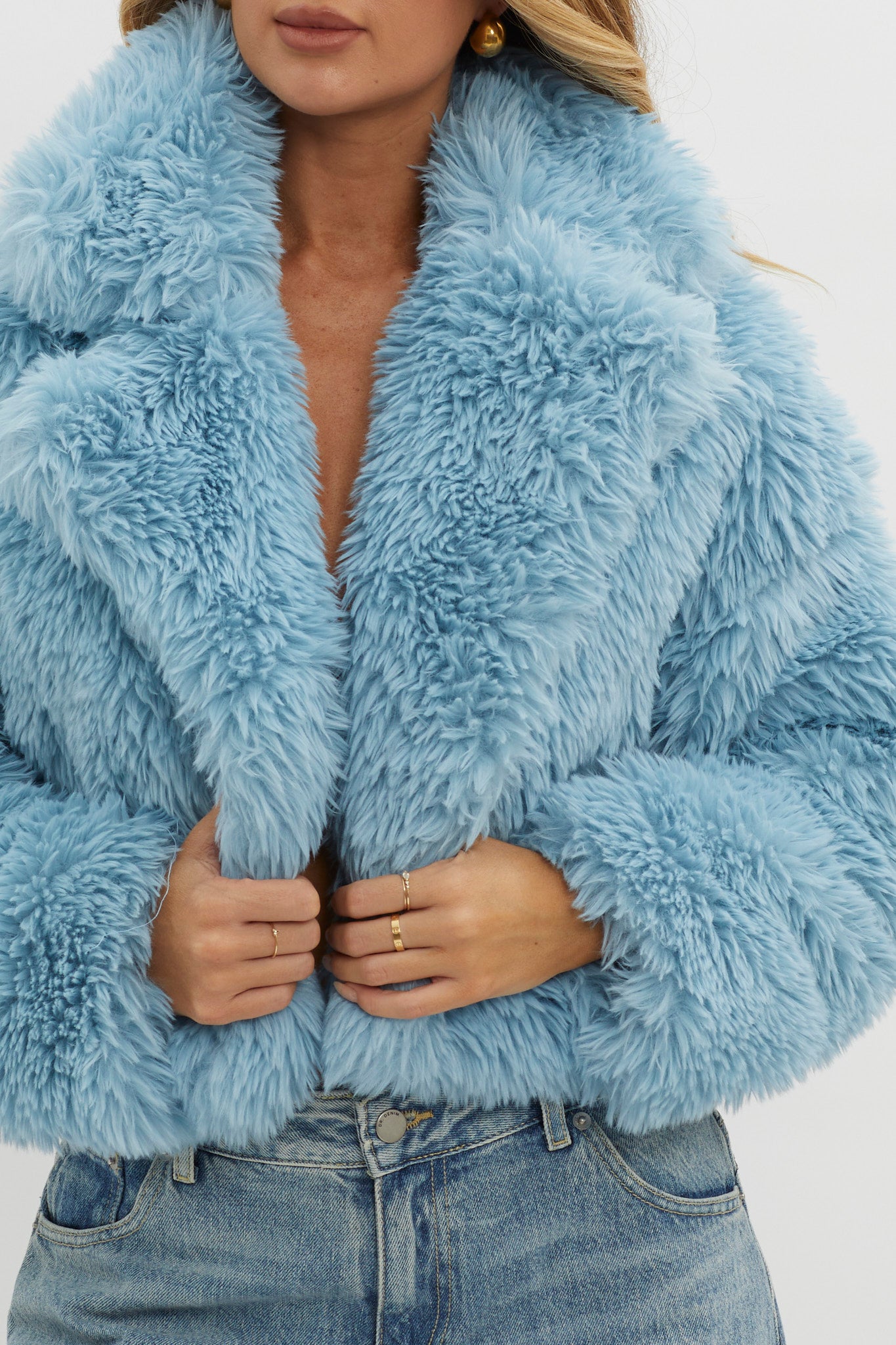 St Moritz Notch Lapel Fur Jacket Blue-Maymioy
