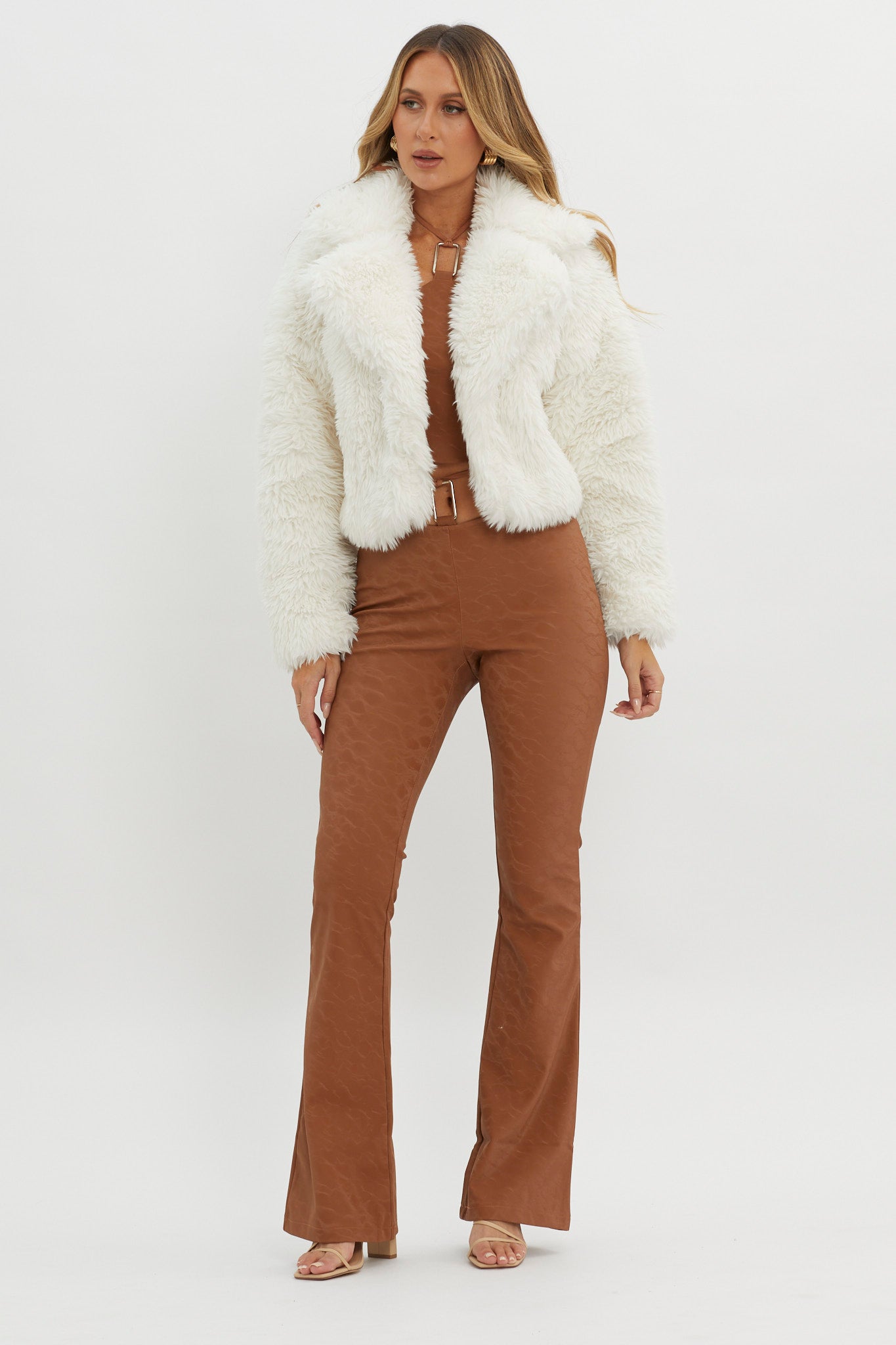St Moritz Notch Lapel Fur Jacket White-Maymioy