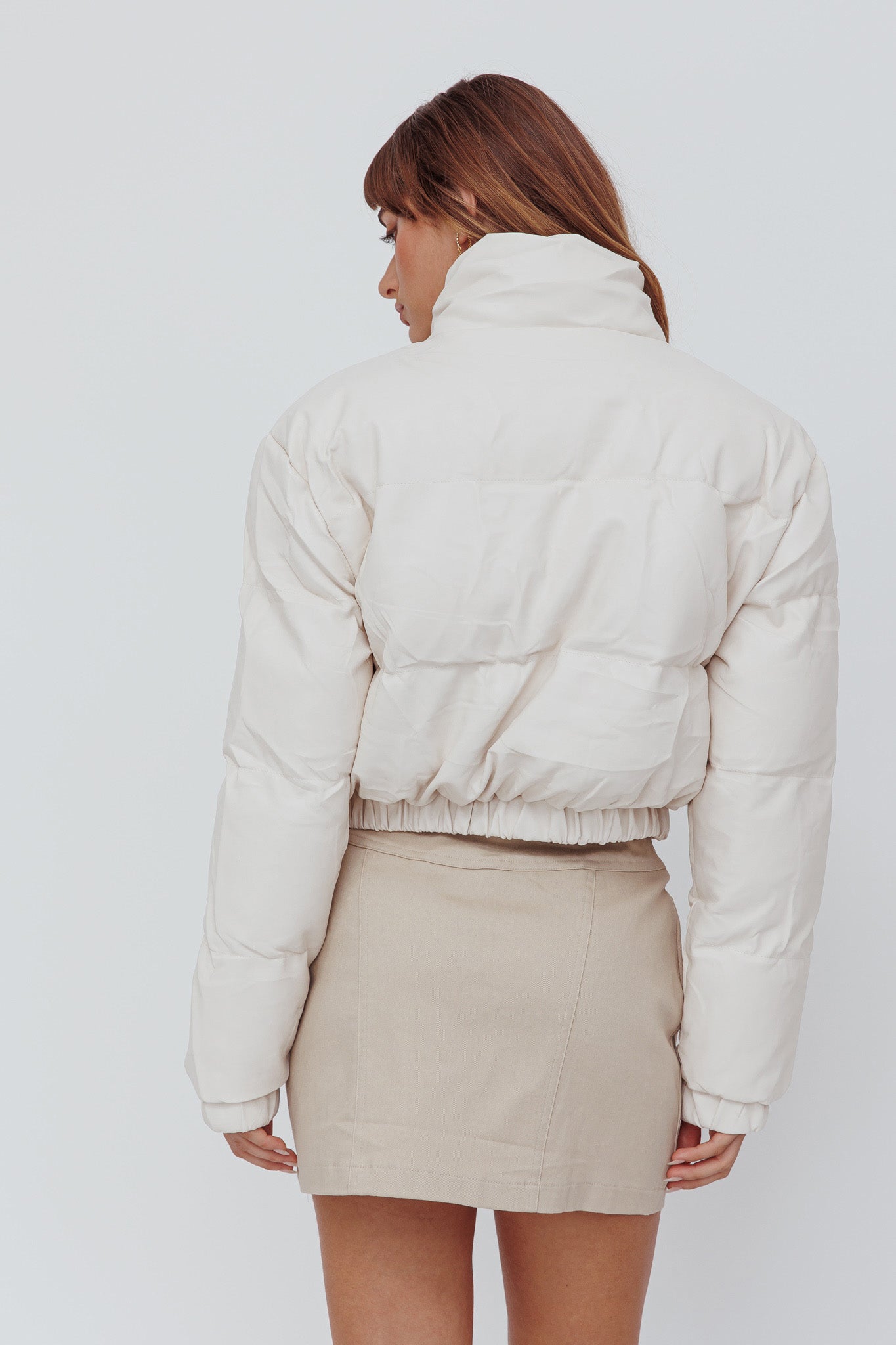 Winter Magic Faux Leather Puffer Jacket Cream-Maymioy