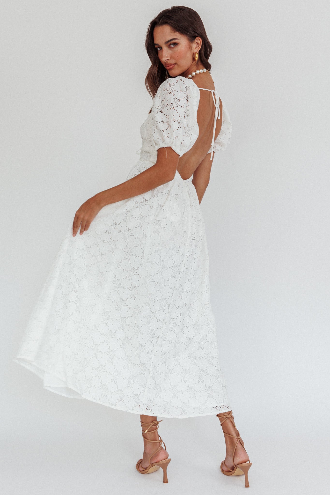 Sunday Kinda Love Puff Sleeve Lace Dress White-Maymioy