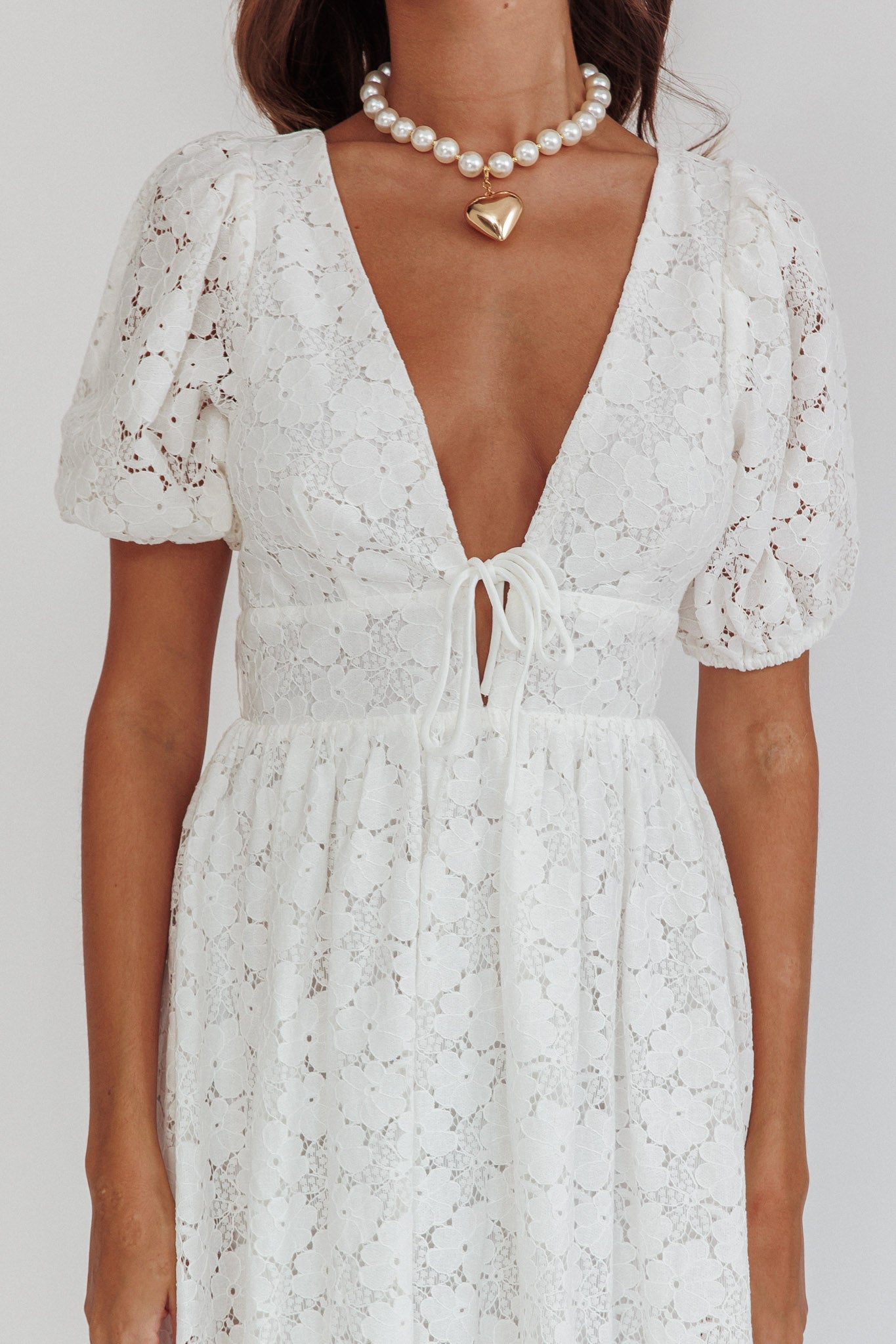 Sunday Kinda Love Puff Sleeve Lace Dress White-Maymioy