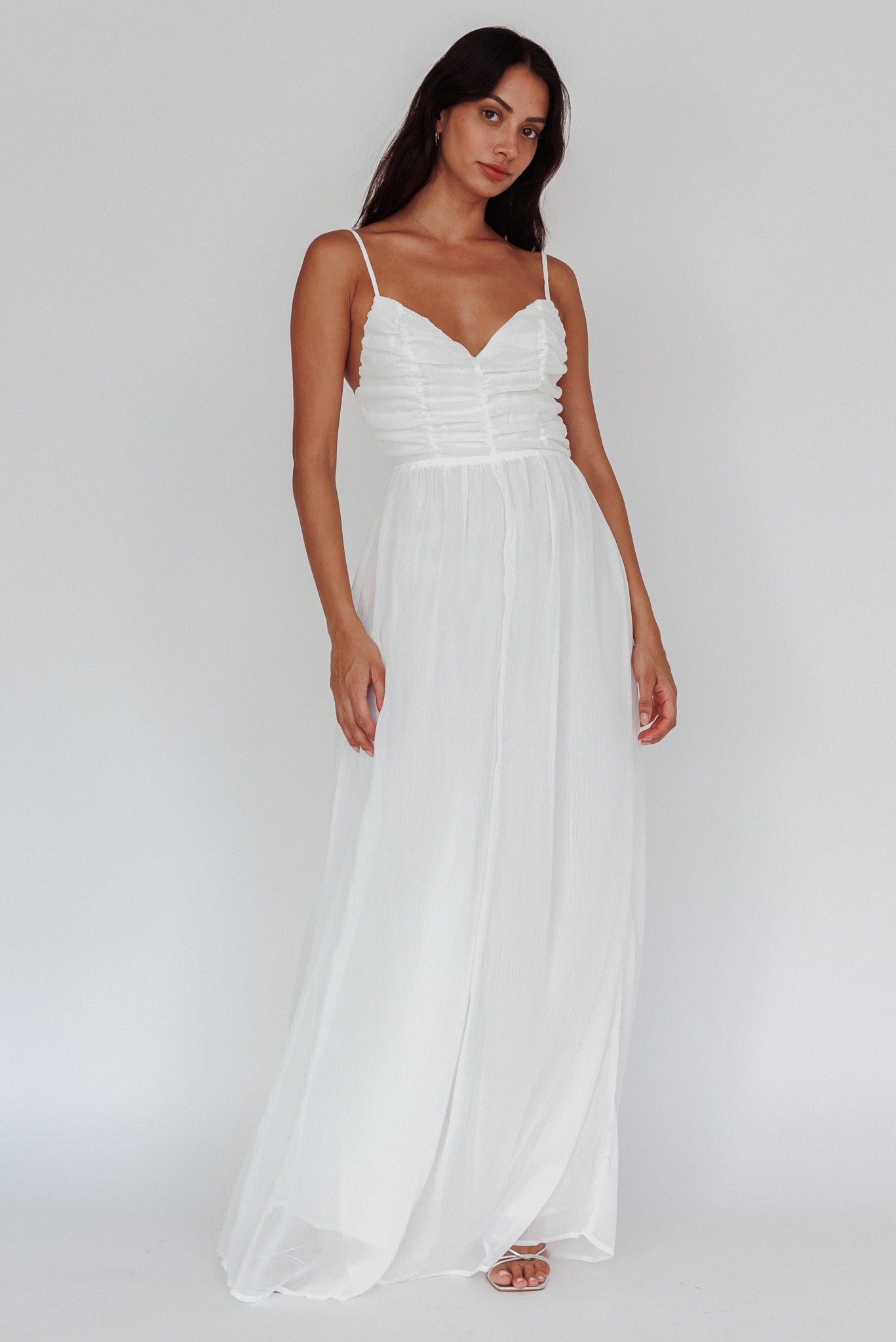 Janicca Ruched Bodice Jumpsuit Off White-Maymioy