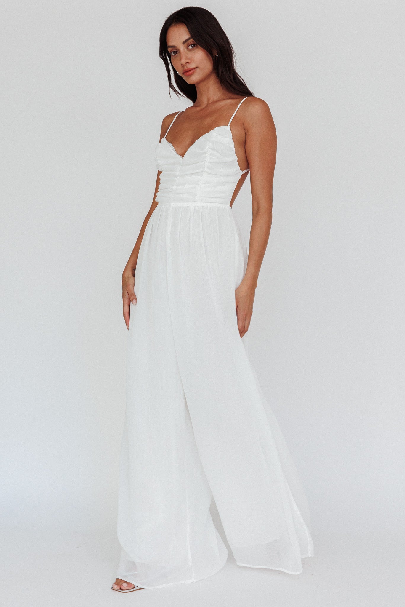 Janicca Ruched Bodice Jumpsuit Off White-Maymioy