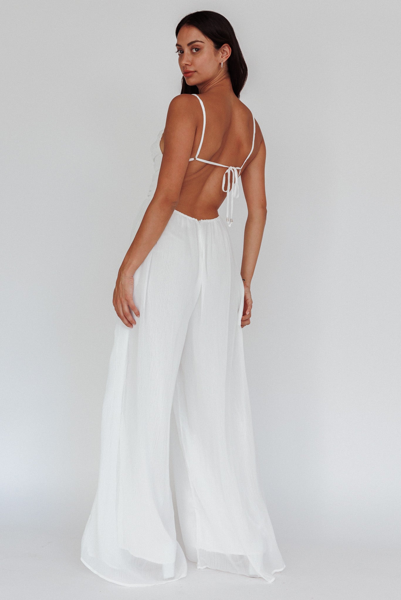 Janicca Ruched Bodice Jumpsuit Off White-Maymioy