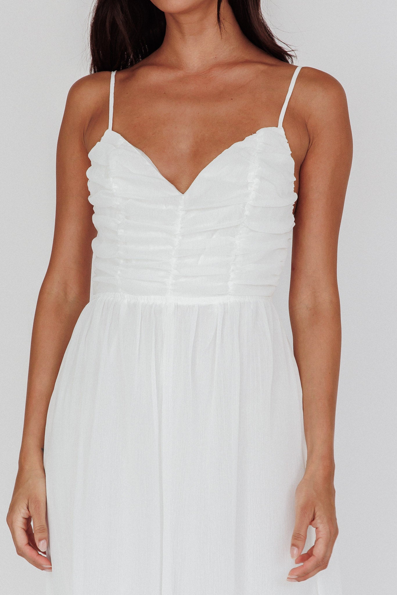 Janicca Ruched Bodice Jumpsuit Off White-Maymioy