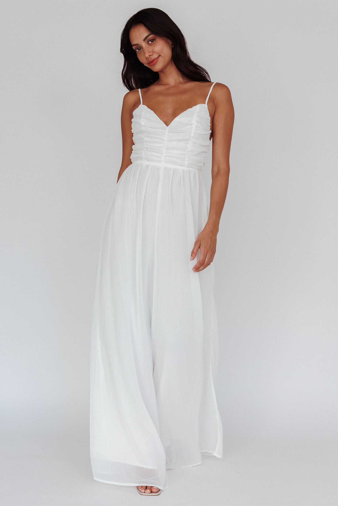 Janicca Ruched Bodice Jumpsuit Off White-Maymioy
