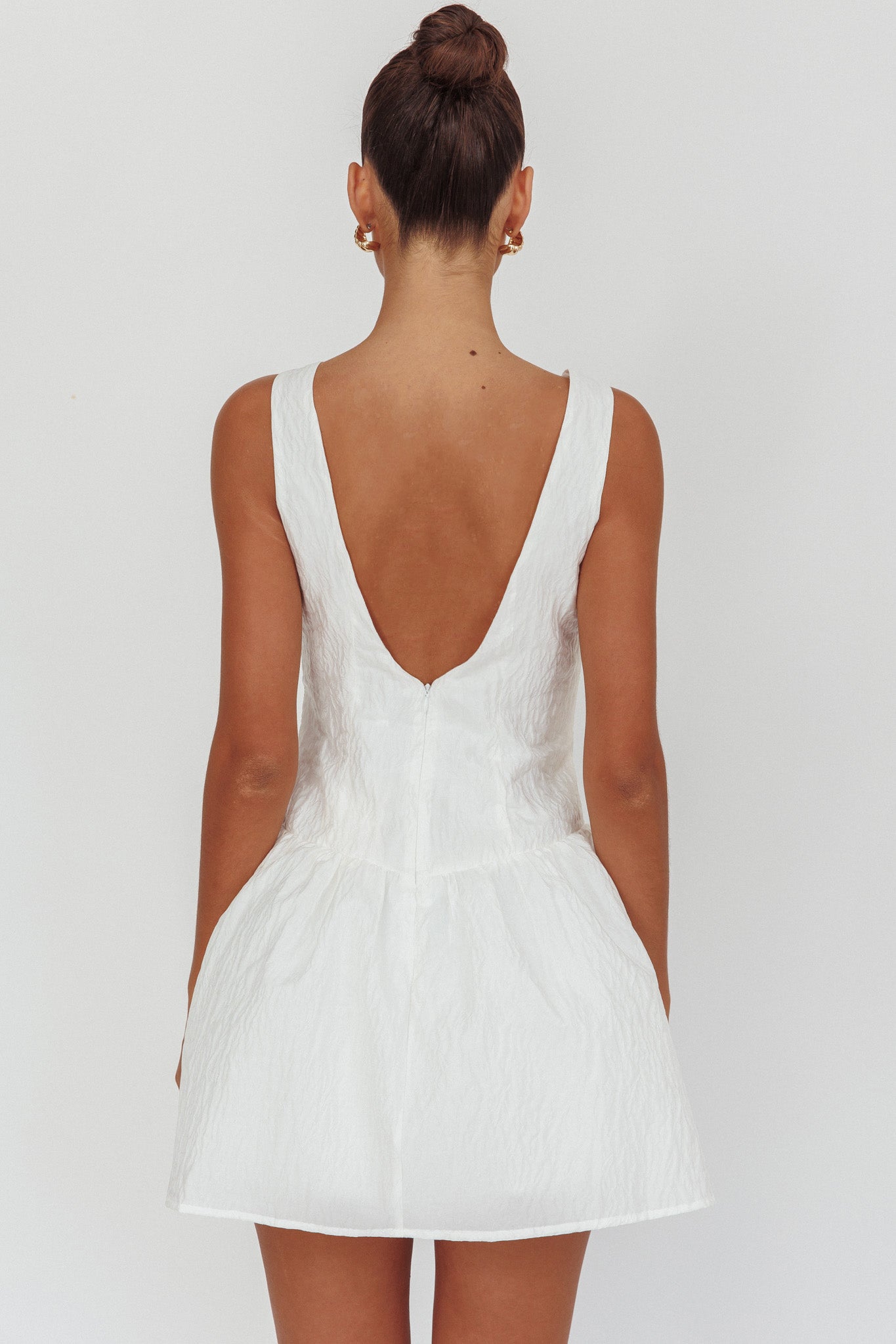 Profile Pic Drop Waist Flounce Mini Dress Textured White-Maymioy