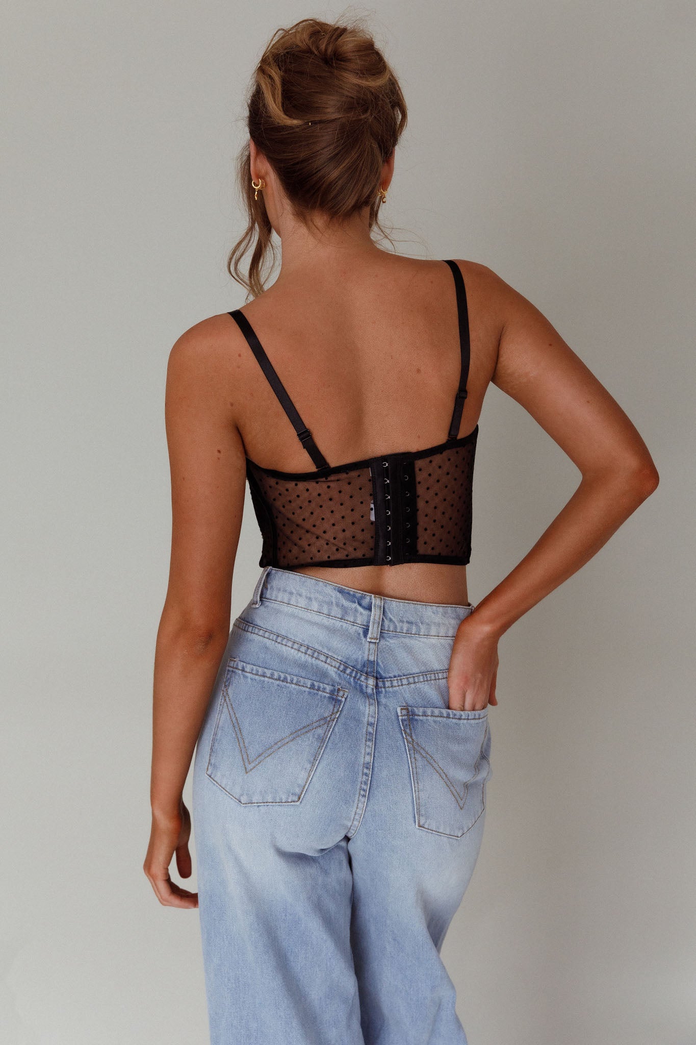 Stop And Stare Diamante Trim Crop Top Black-Maymioy
