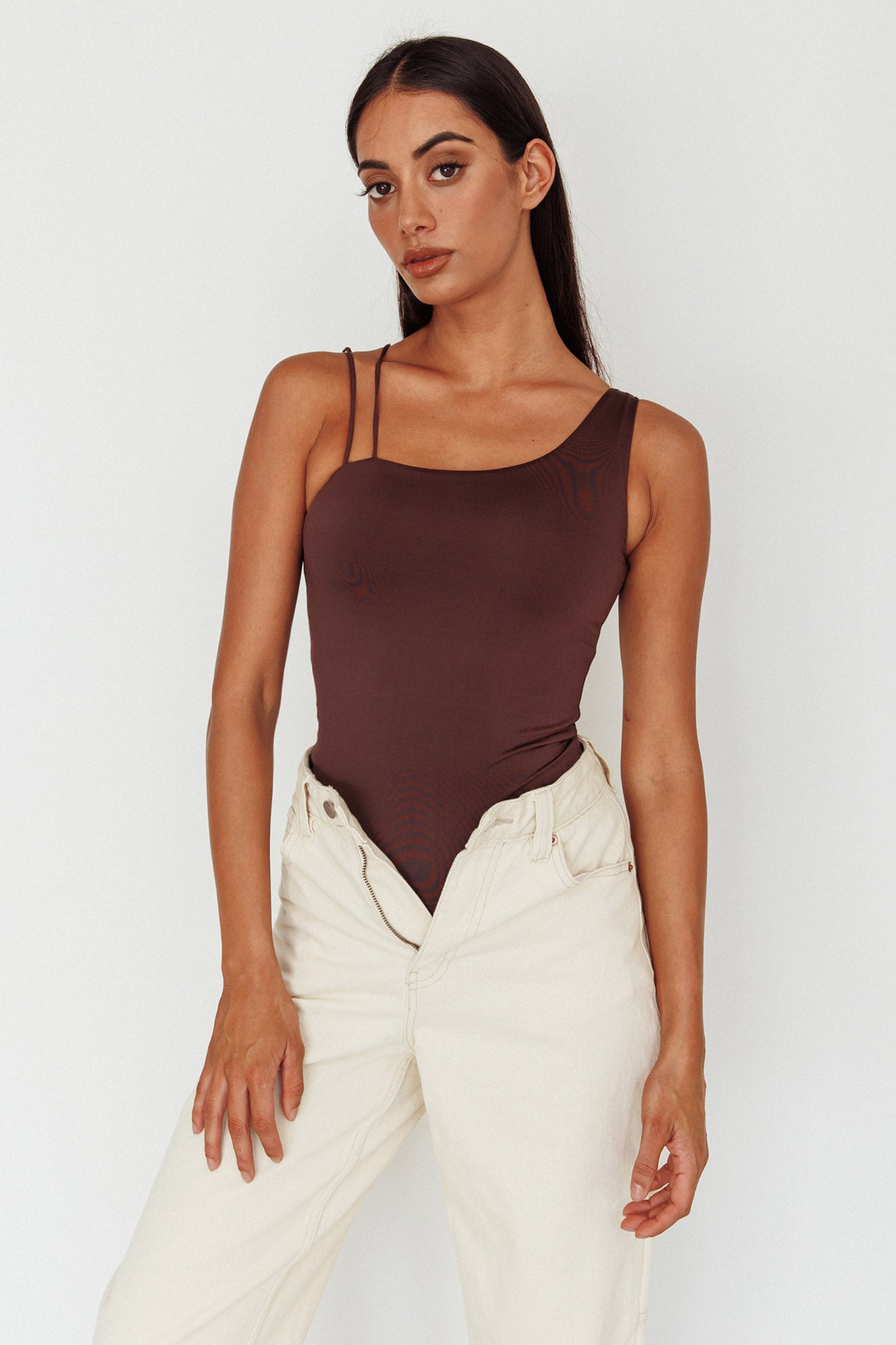 Bare Double Strap Bodysuit Brown-Maymioy