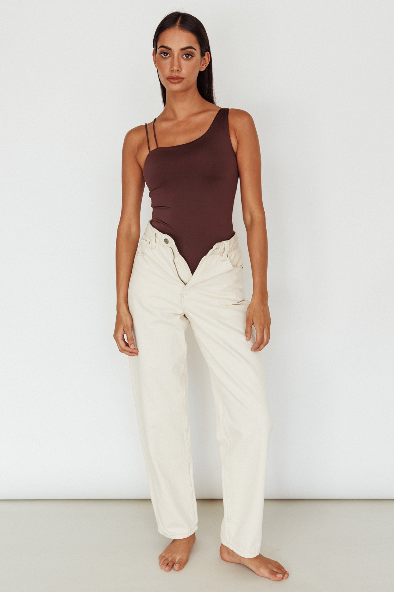 Bare Double Strap Bodysuit Brown-Maymioy