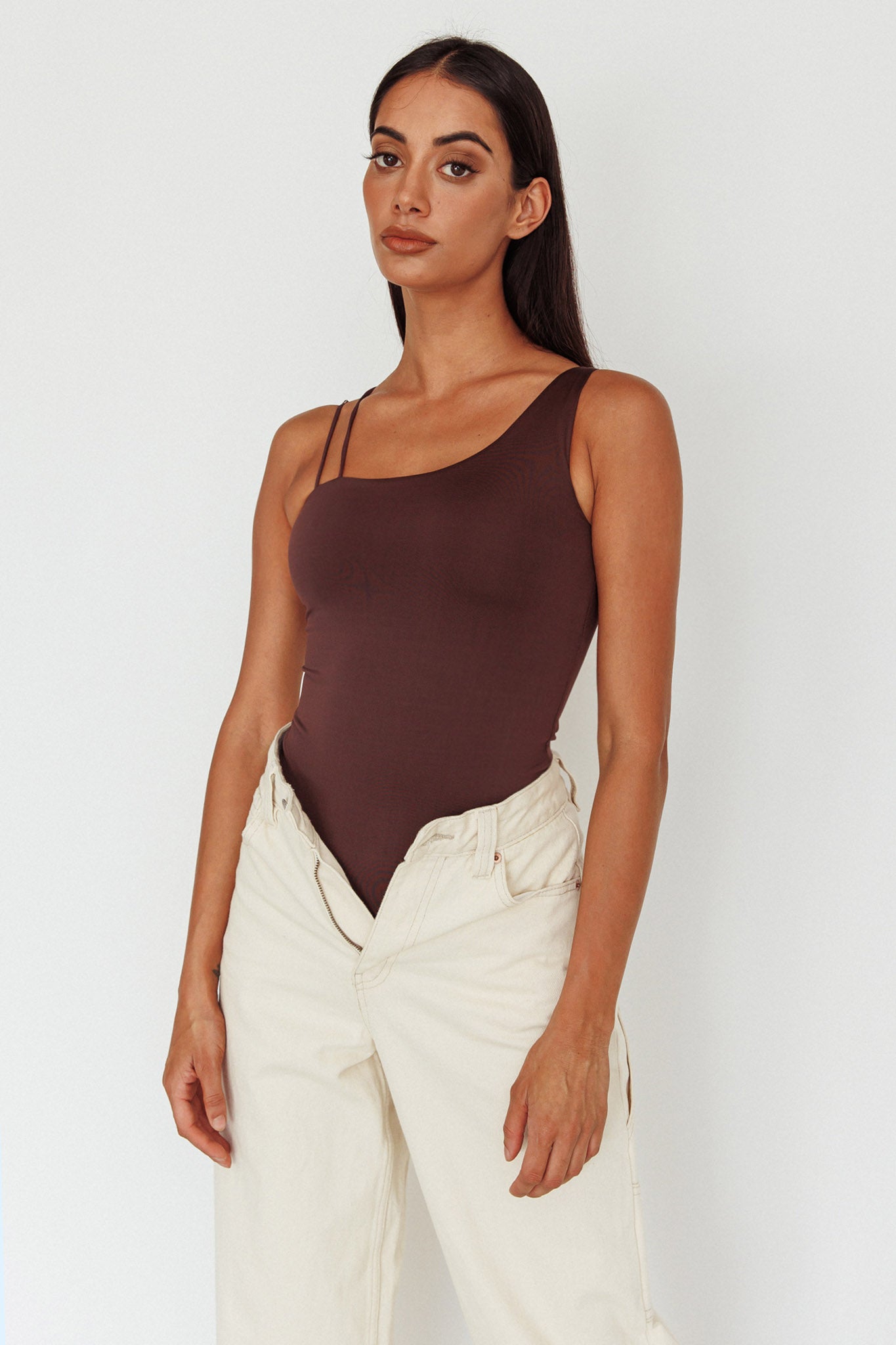 Bare Double Strap Bodysuit Brown-Maymioy