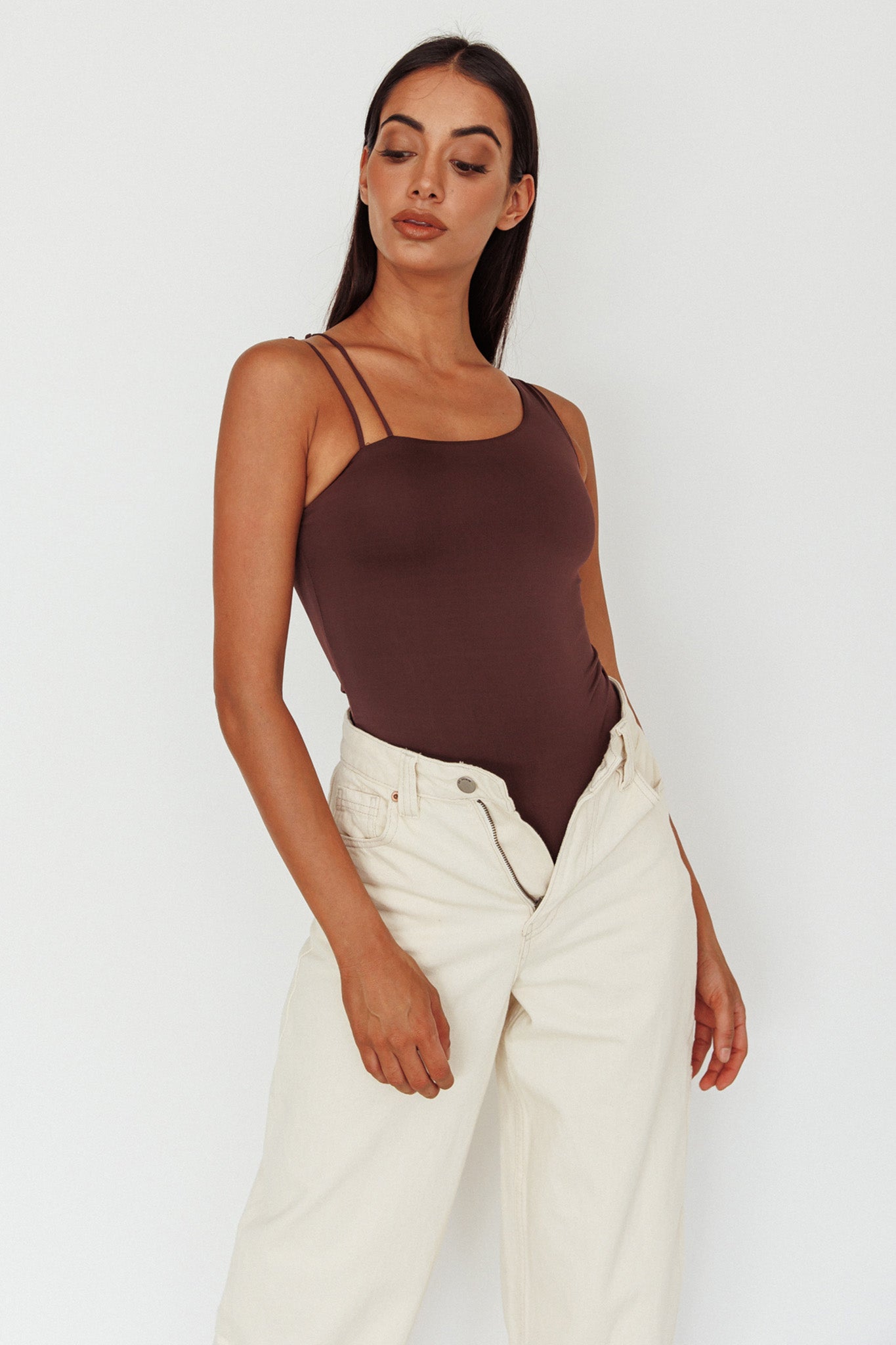 Bare Double Strap Bodysuit Brown-Maymioy