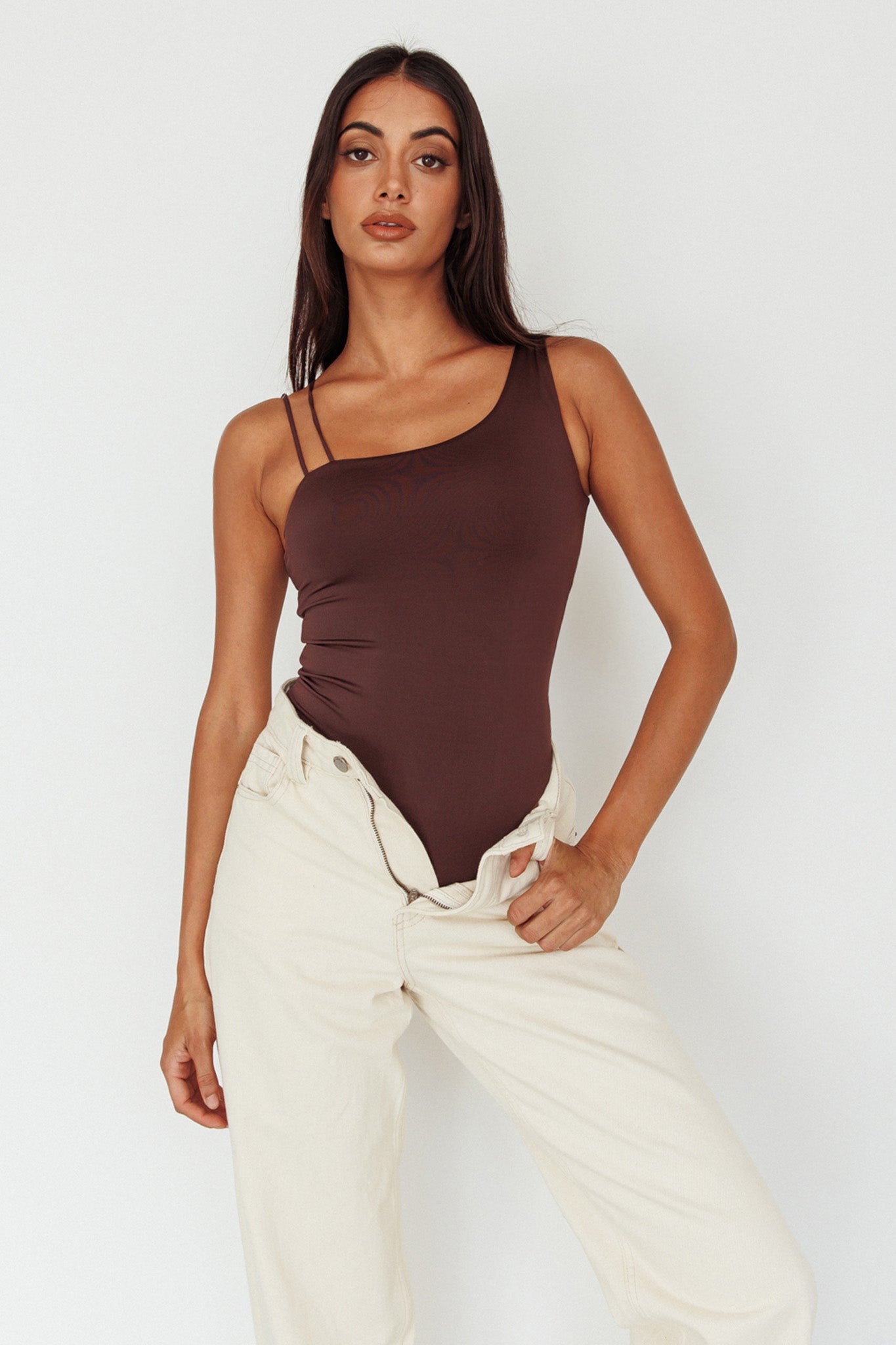 Bare Double Strap Bodysuit Brown-Maymioy