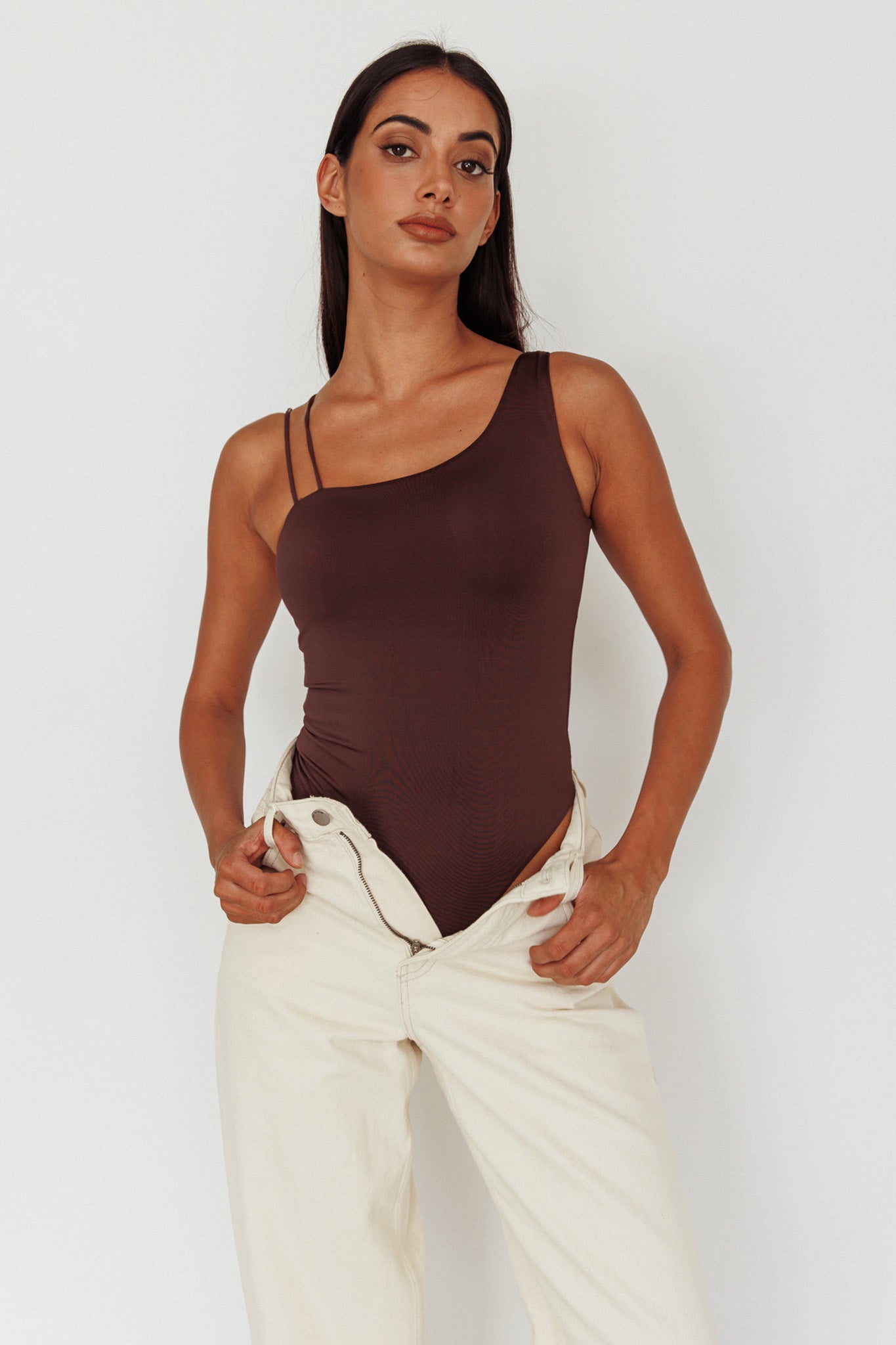 Bare Double Strap Bodysuit Brown-Maymioy