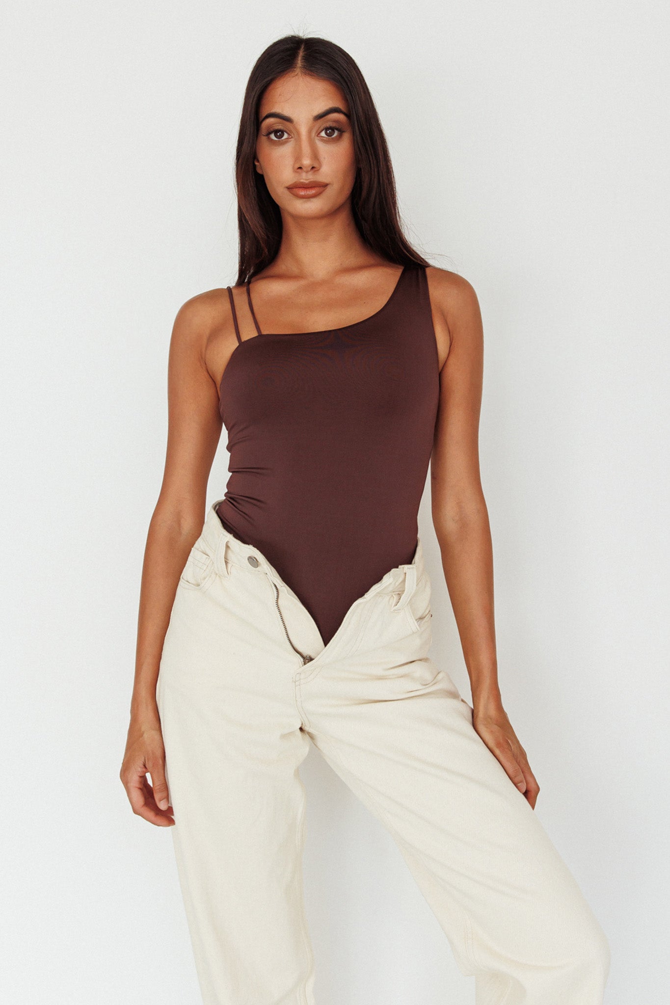 Bare Double Strap Bodysuit Brown-Maymioy