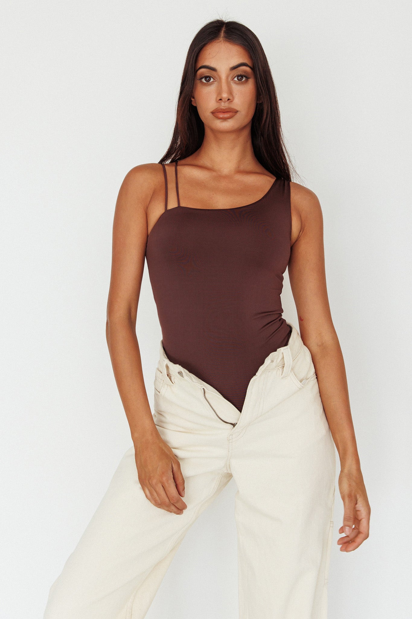 Bare Double Strap Bodysuit Brown-Maymioy
