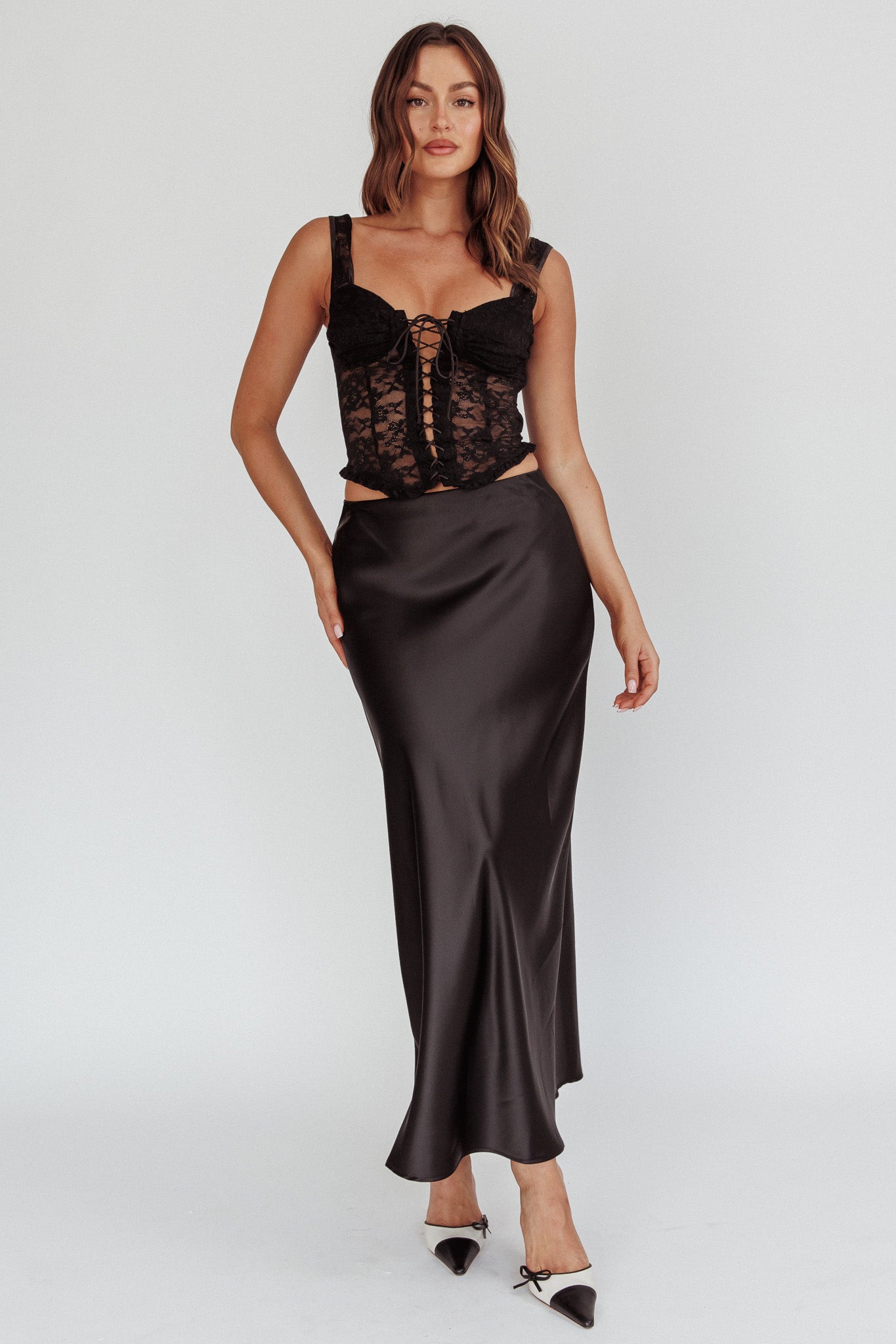 Unrequited Love Satin Maxi Skirt Black-Maymioy