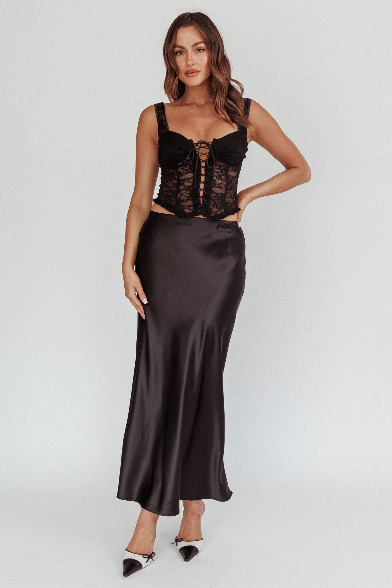 Unrequited Love Satin Maxi Skirt Black-Maymioy