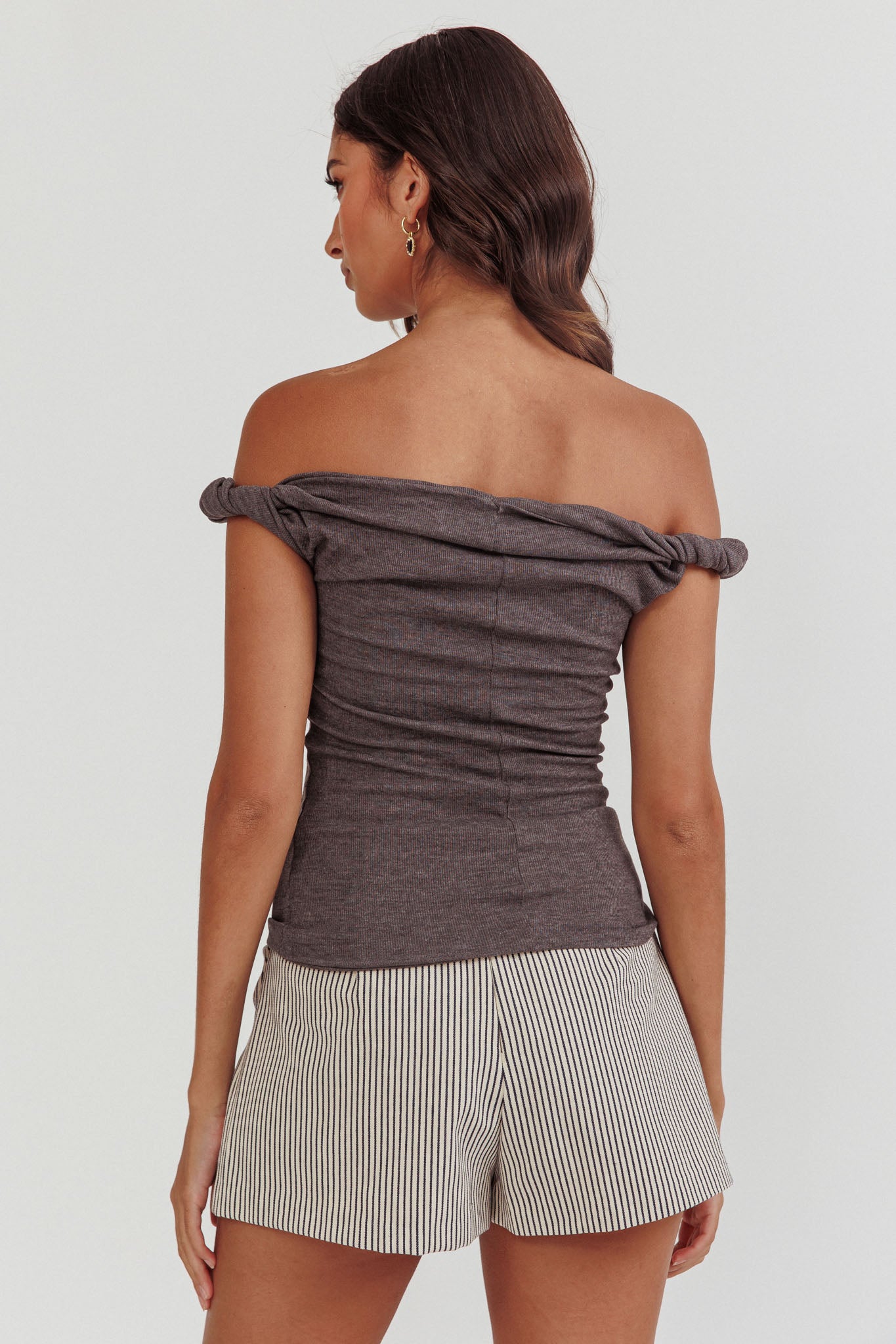 Teri Rolled Off-Shoulder Top Charcoal-Maymioy