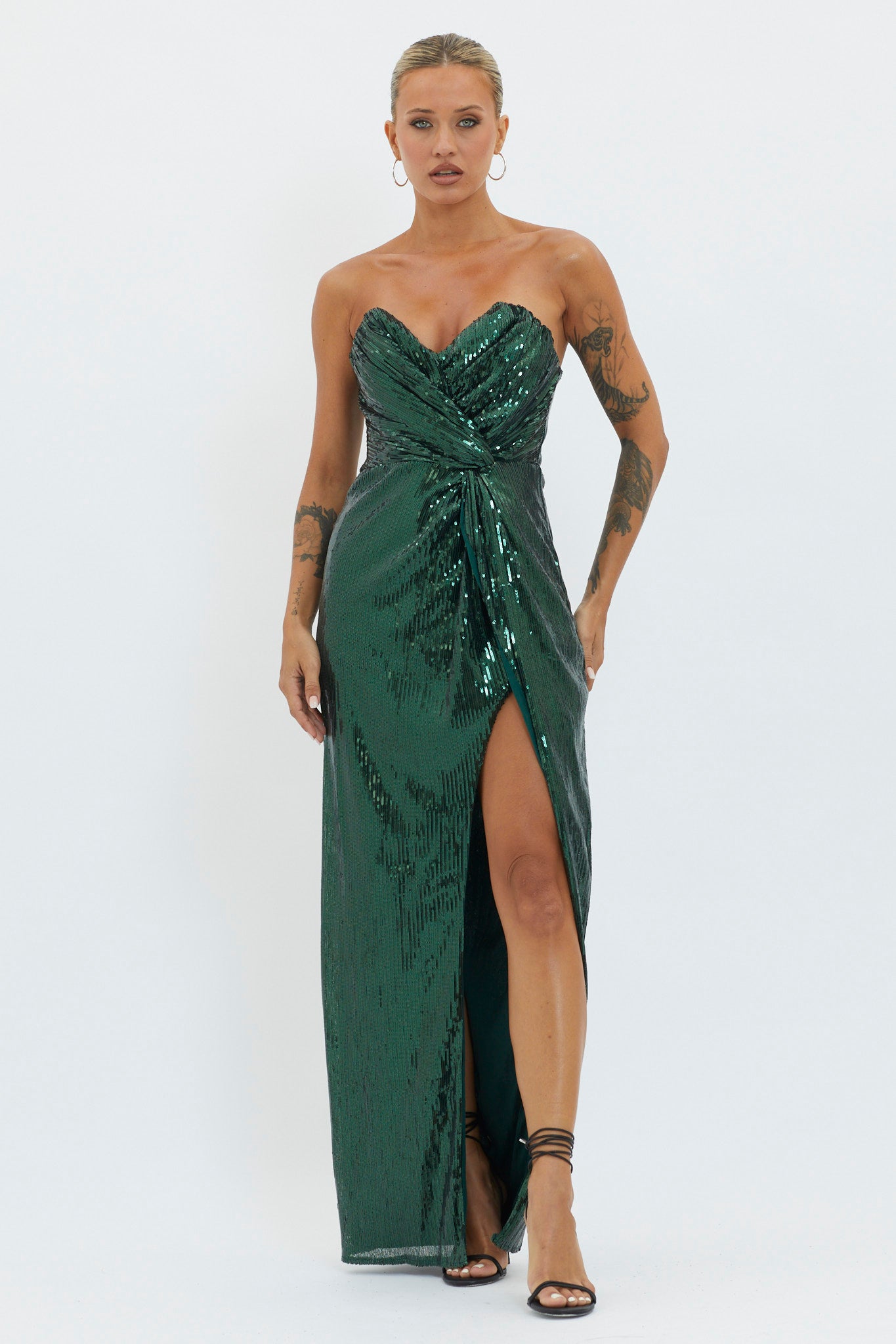 Angel Energy Strapless Sequin Maxi Dress Hunter Green-Maymioy