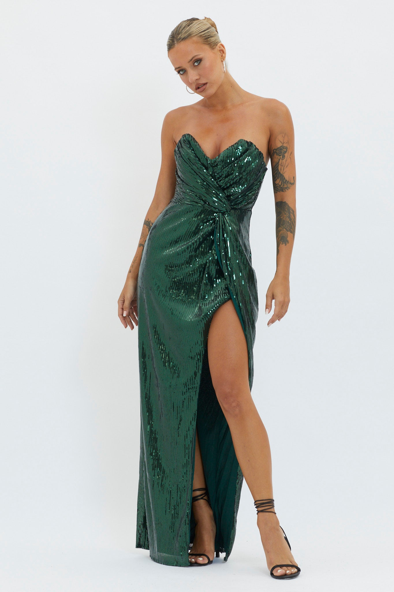Angel Energy Strapless Sequin Maxi Dress Hunter Green-Maymioy