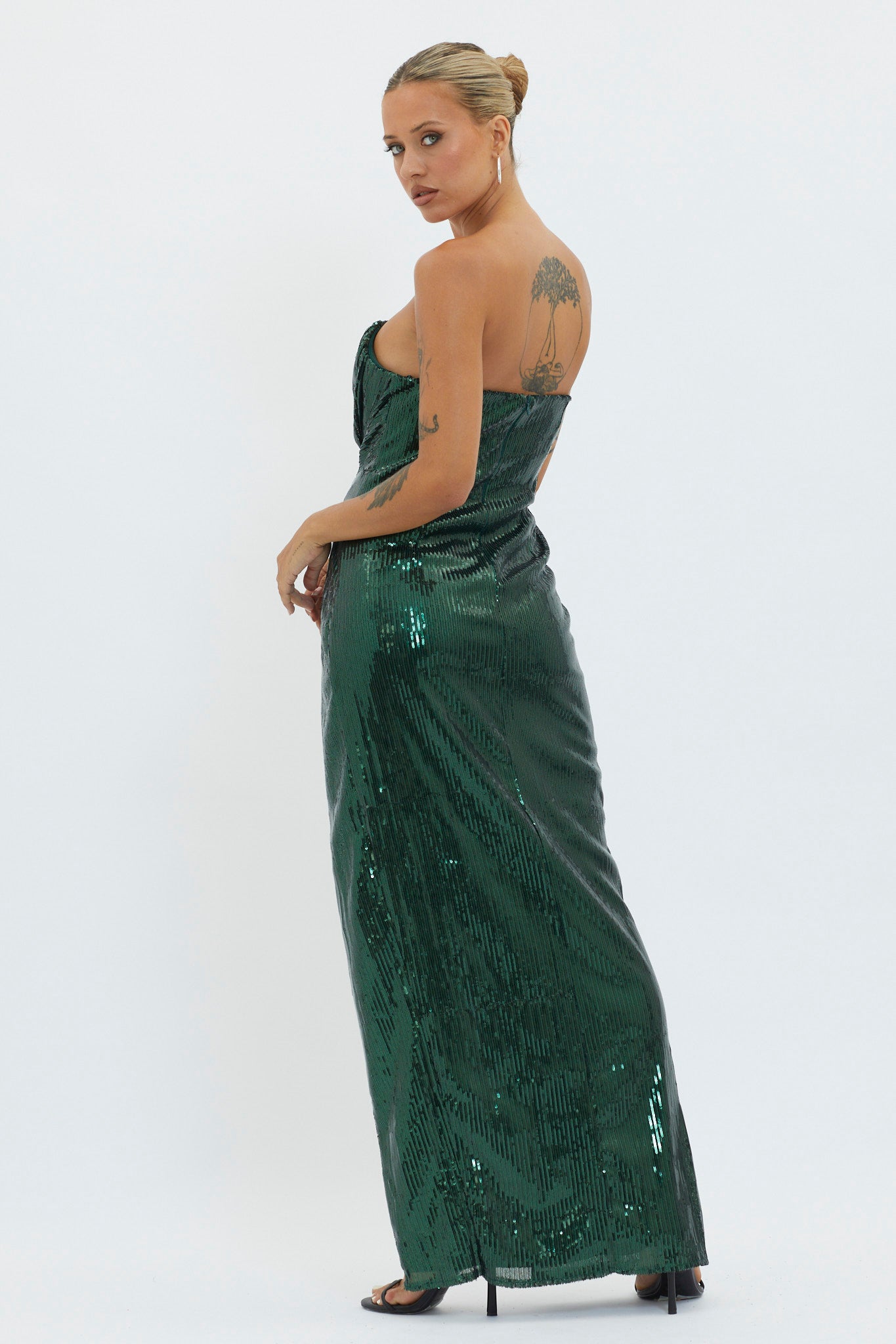 Angel Energy Strapless Sequin Maxi Dress Hunter Green-Maymioy