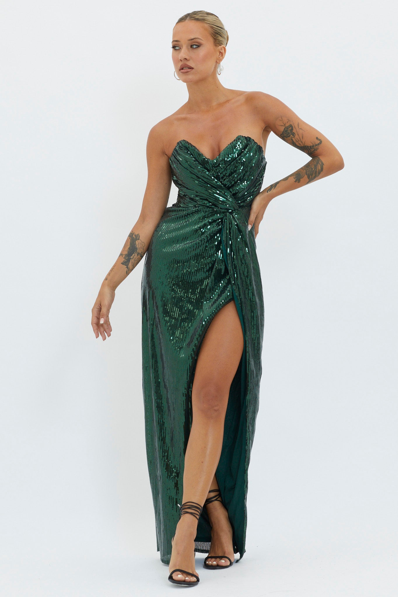 Angel Energy Strapless Sequin Maxi Dress Hunter Green-Maymioy