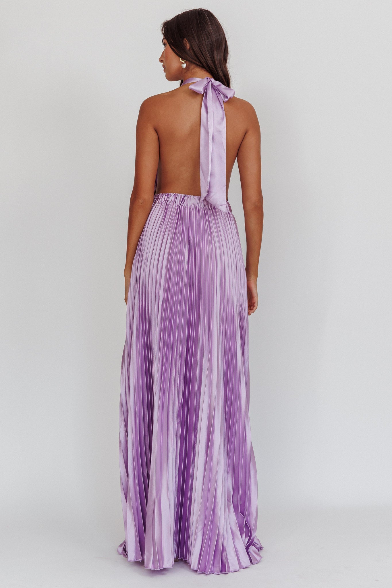 Monarch Pleated Satin Maxi Dress Lavender-Maymioy