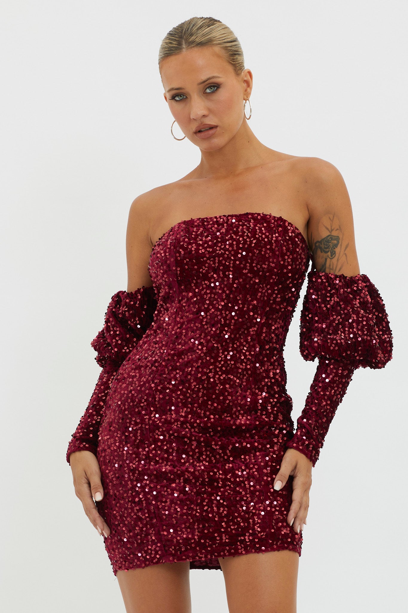 Merry & Bright Sequin Mini Dress Wine-Maymioy