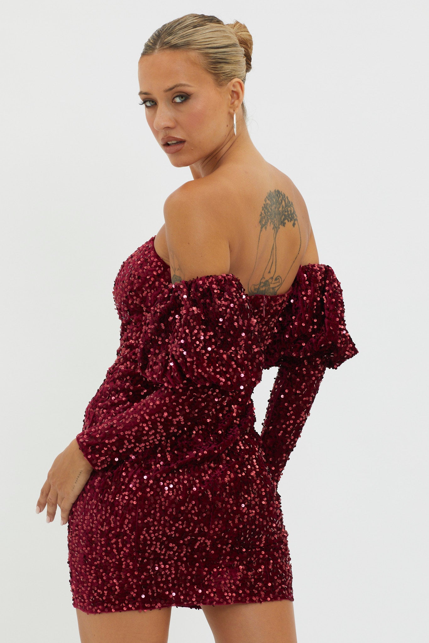 Merry & Bright Sequin Mini Dress Wine-Maymioy