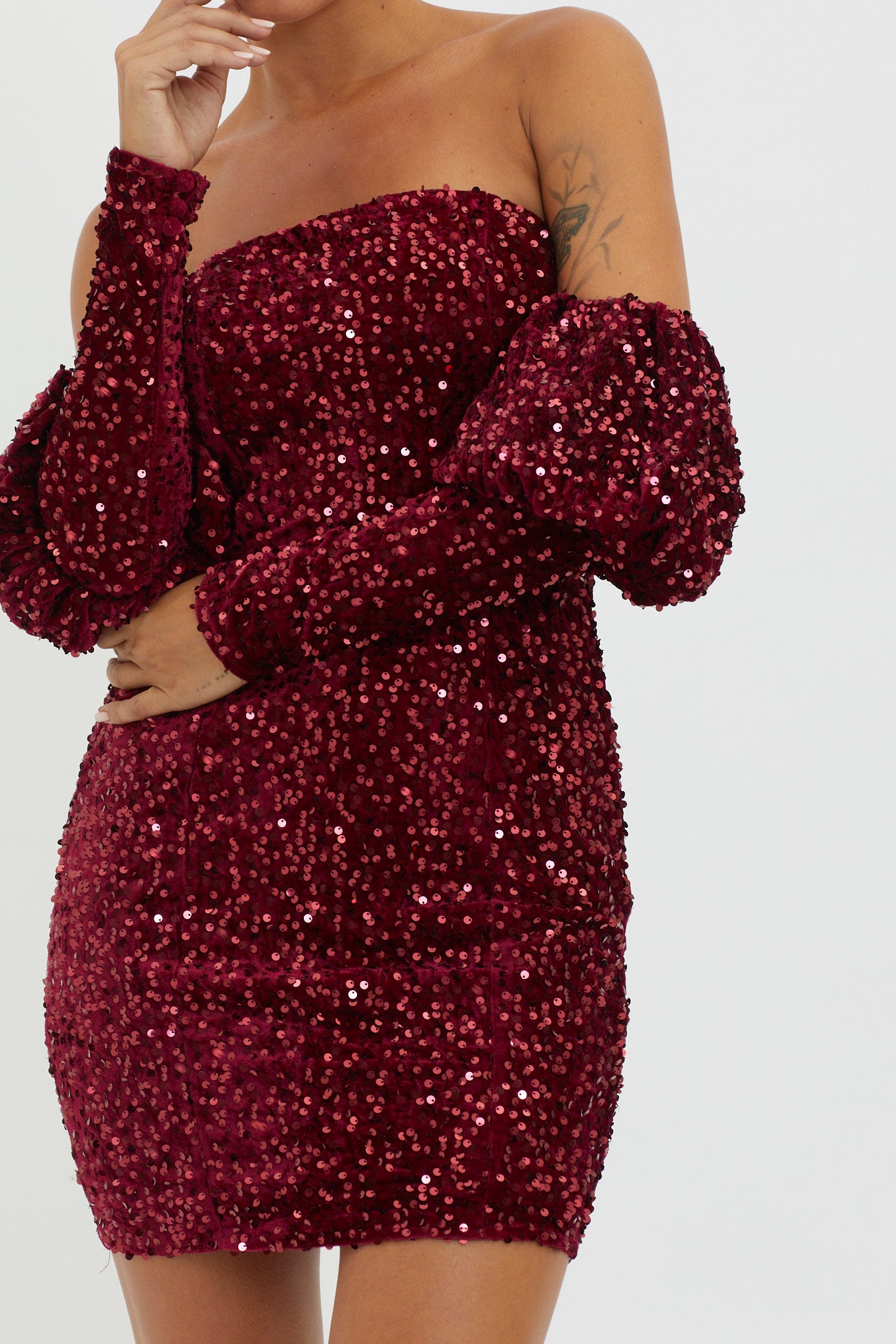 Merry & Bright Sequin Mini Dress Wine-Maymioy