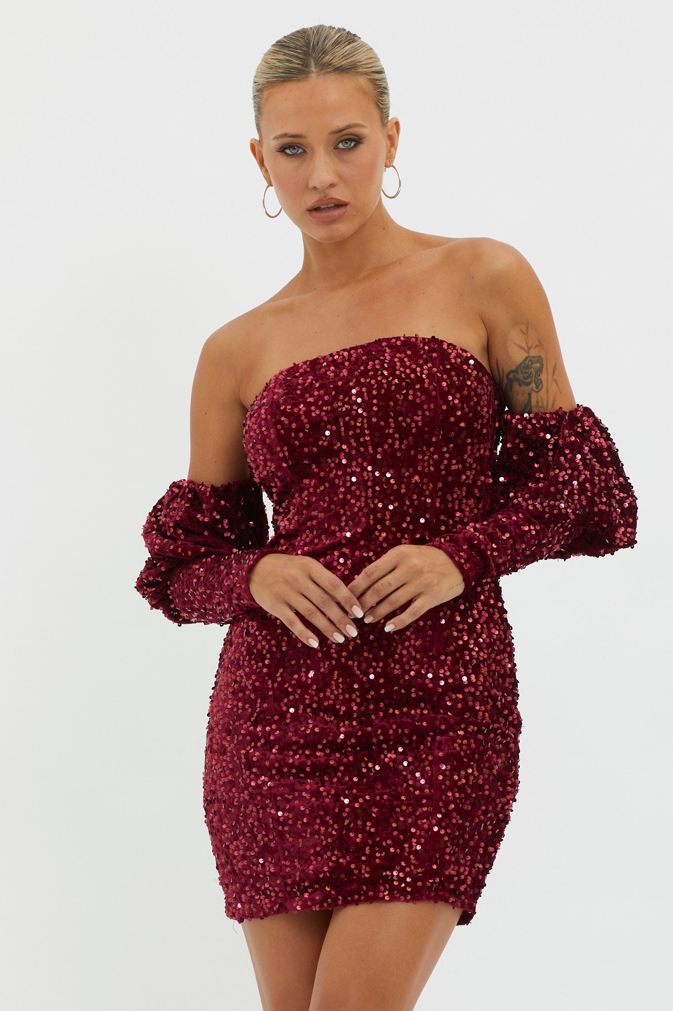 Merry & Bright Sequin Mini Dress Wine-Maymioy