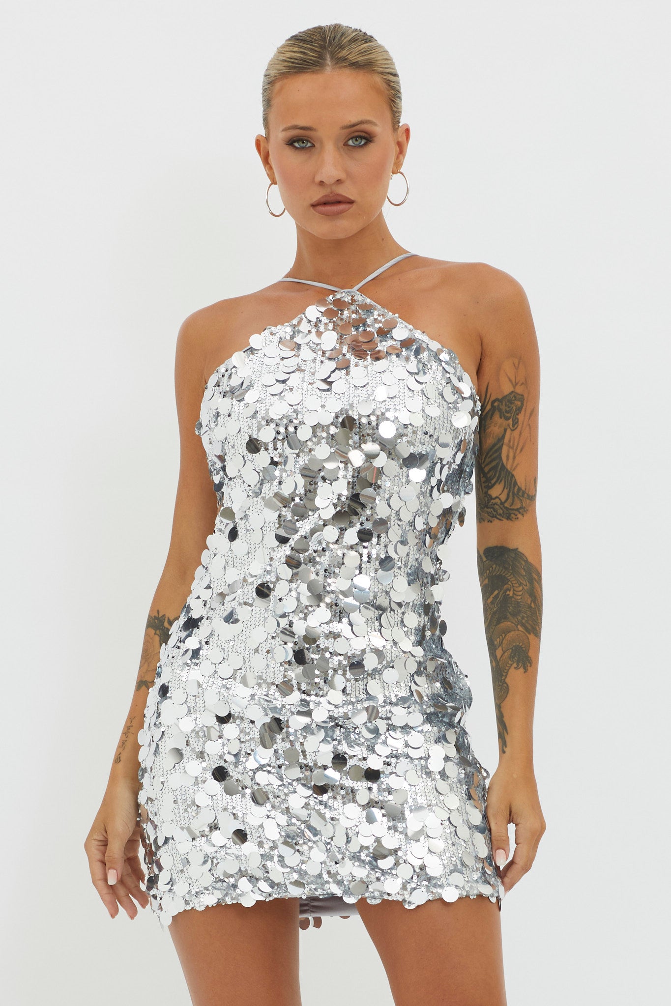 Champagne Twist Sequin Mini Dress Silver-Maymioy