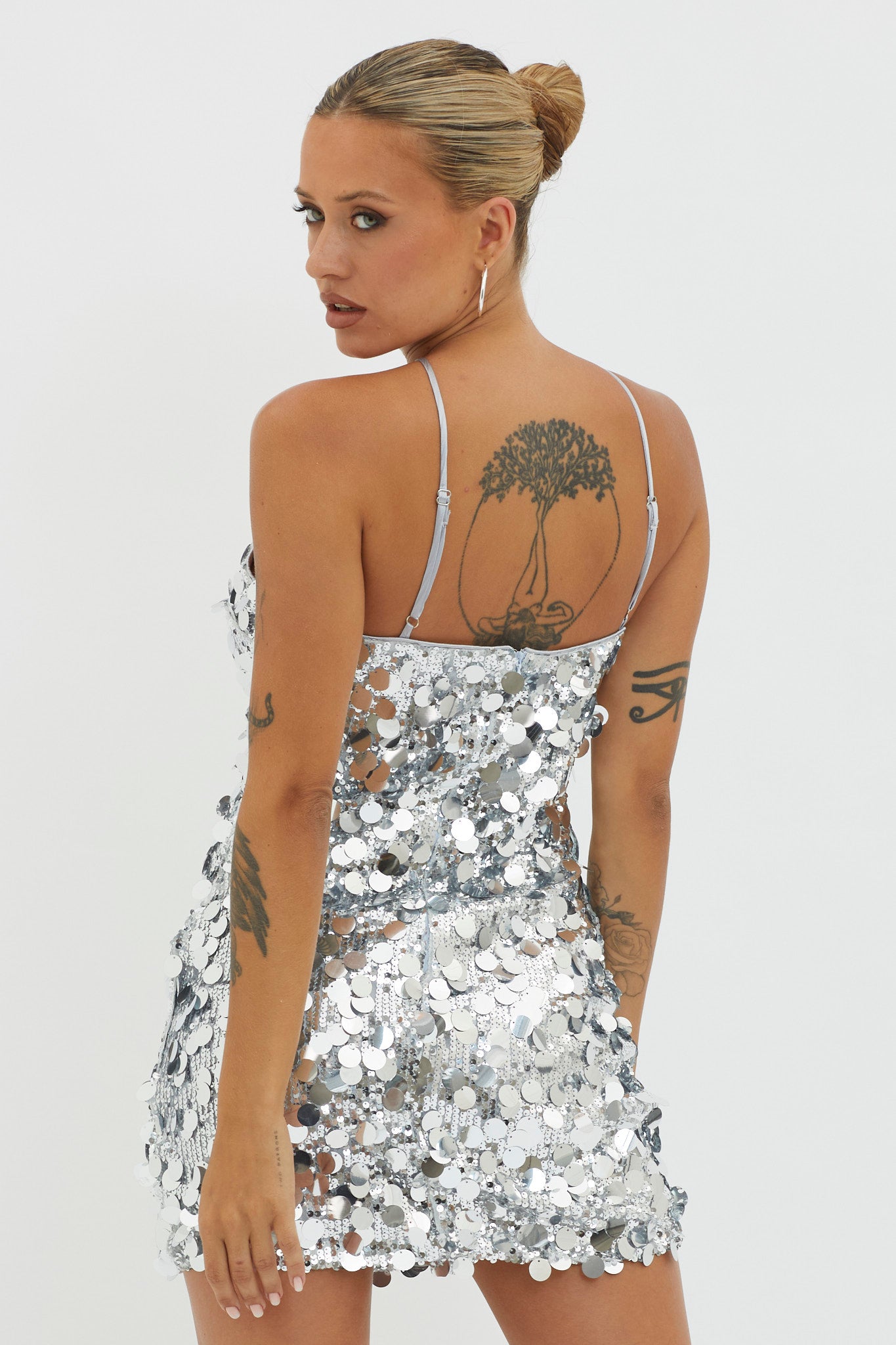 Champagne Twist Sequin Mini Dress Silver-Maymioy