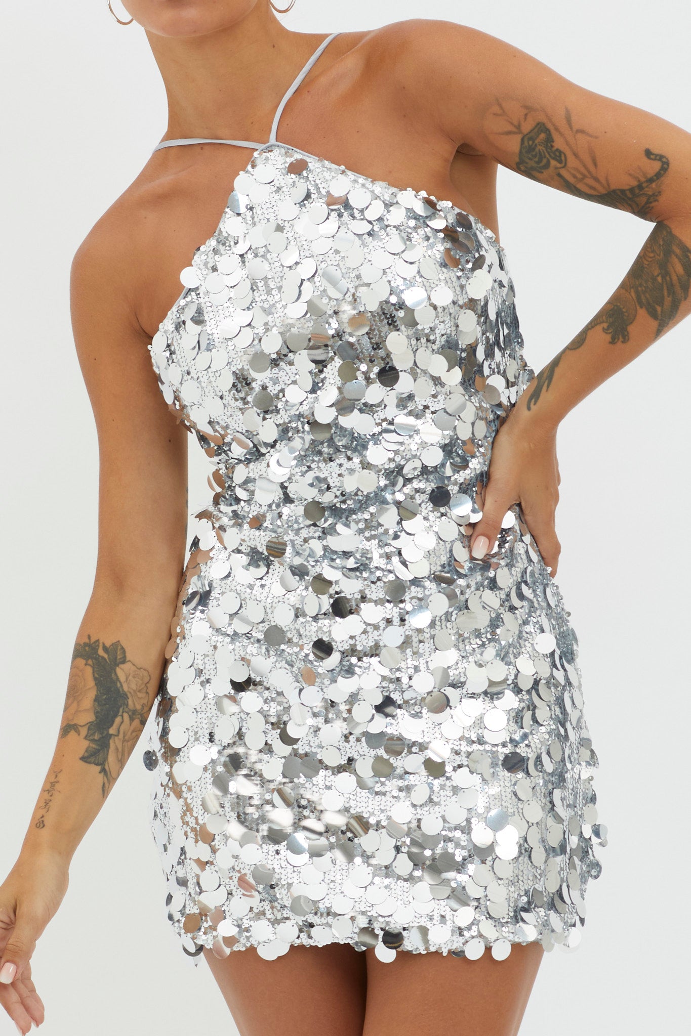 Champagne Twist Sequin Mini Dress Silver-Maymioy
