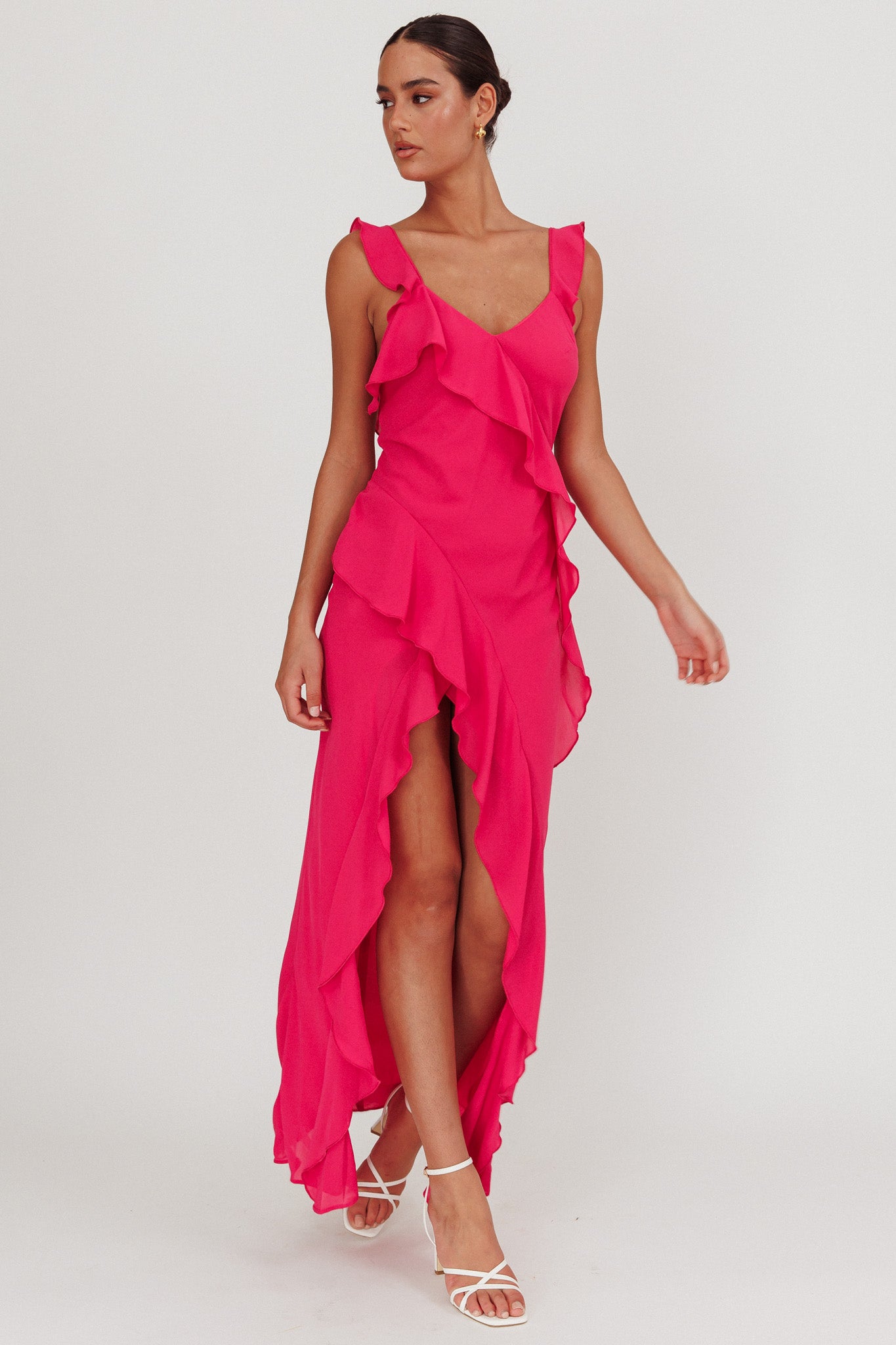 Joyride Ruffle Maxi Dress Magenta-Maymioy