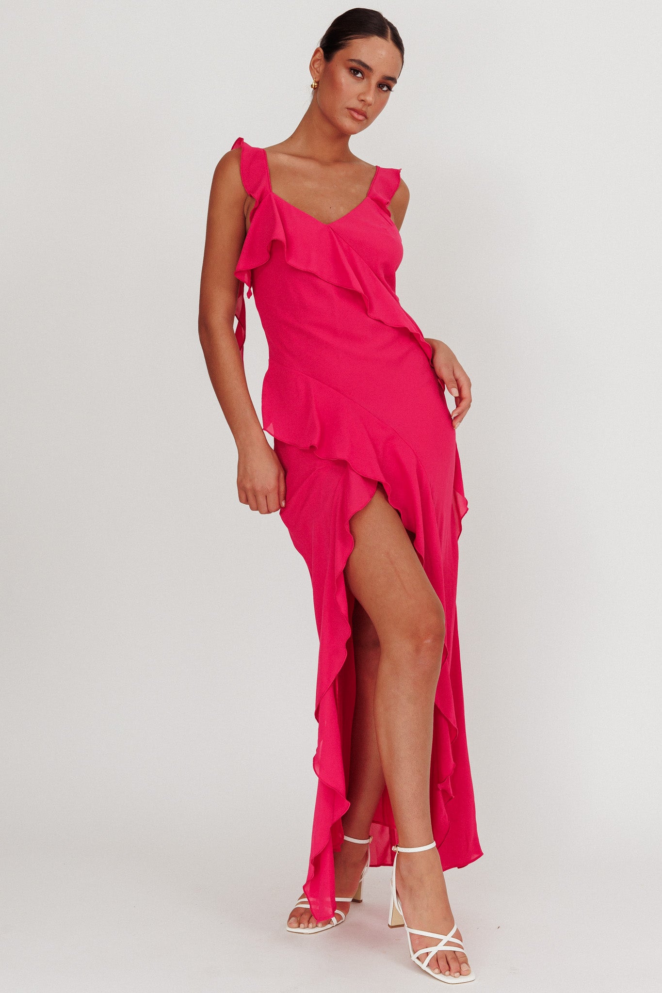 Joyride Ruffle Maxi Dress Magenta-Maymioy