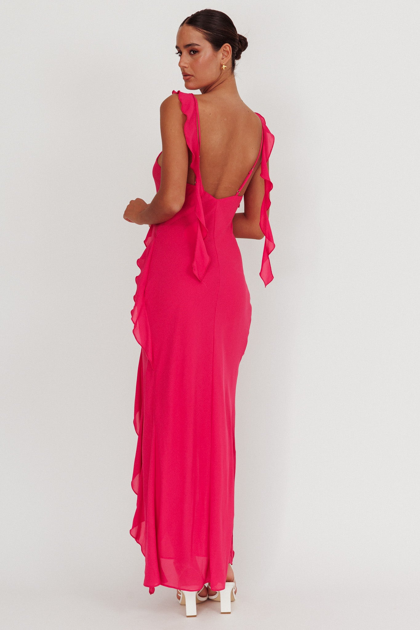 Joyride Ruffle Maxi Dress Magenta-Maymioy