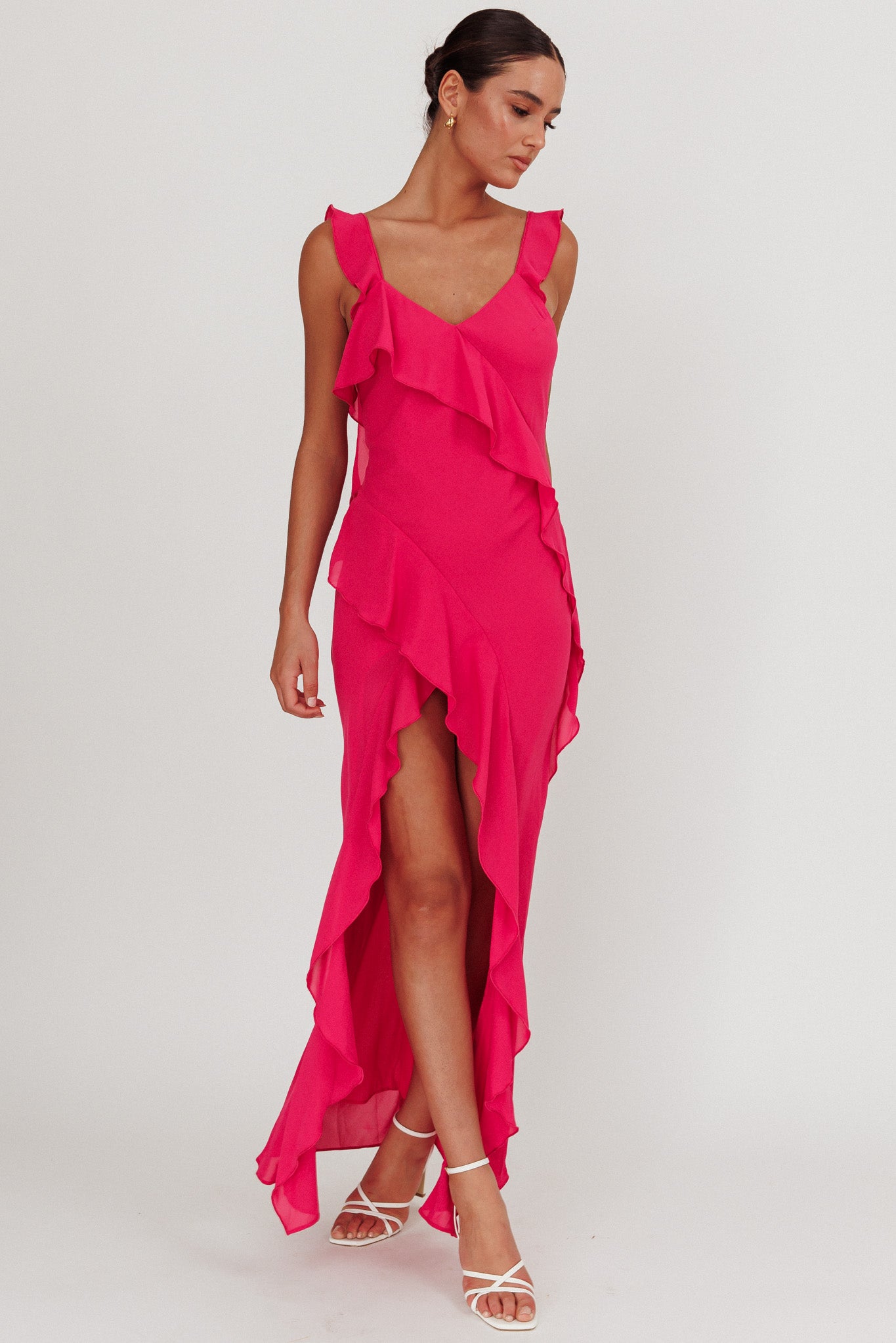 Joyride Ruffle Maxi Dress Magenta-Maymioy