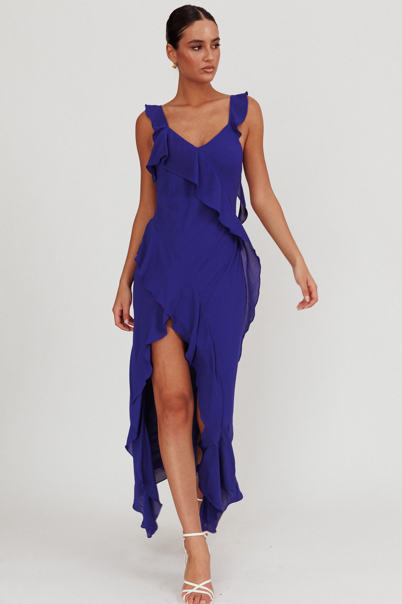 Joyride Ruffle Maxi Dress Royal Blue-Maymioy