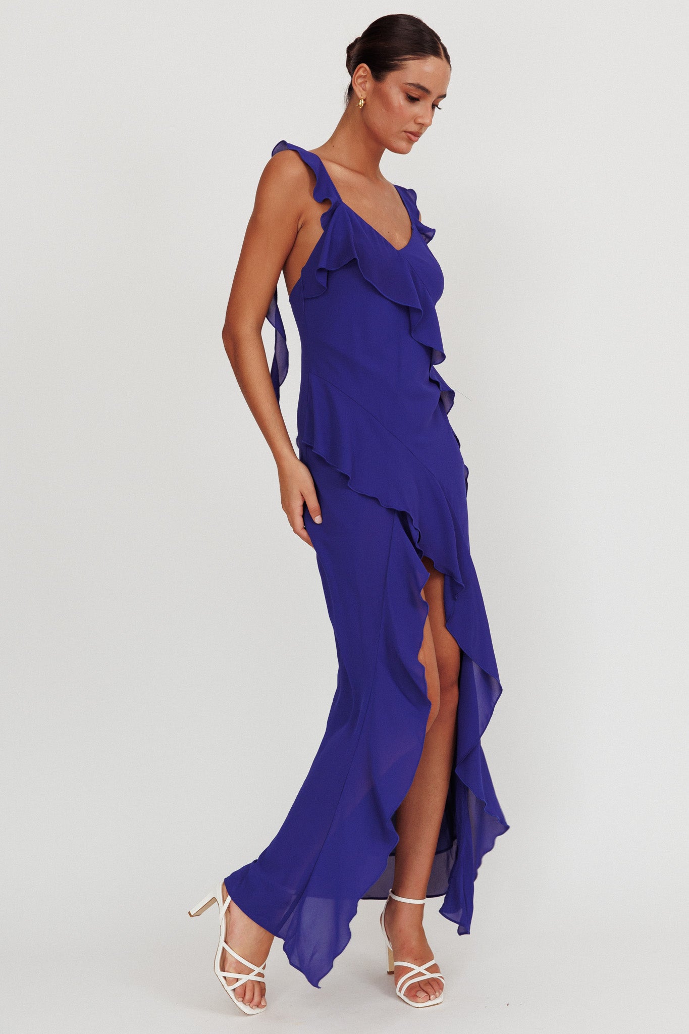 Joyride Ruffle Maxi Dress Royal Blue-Maymioy