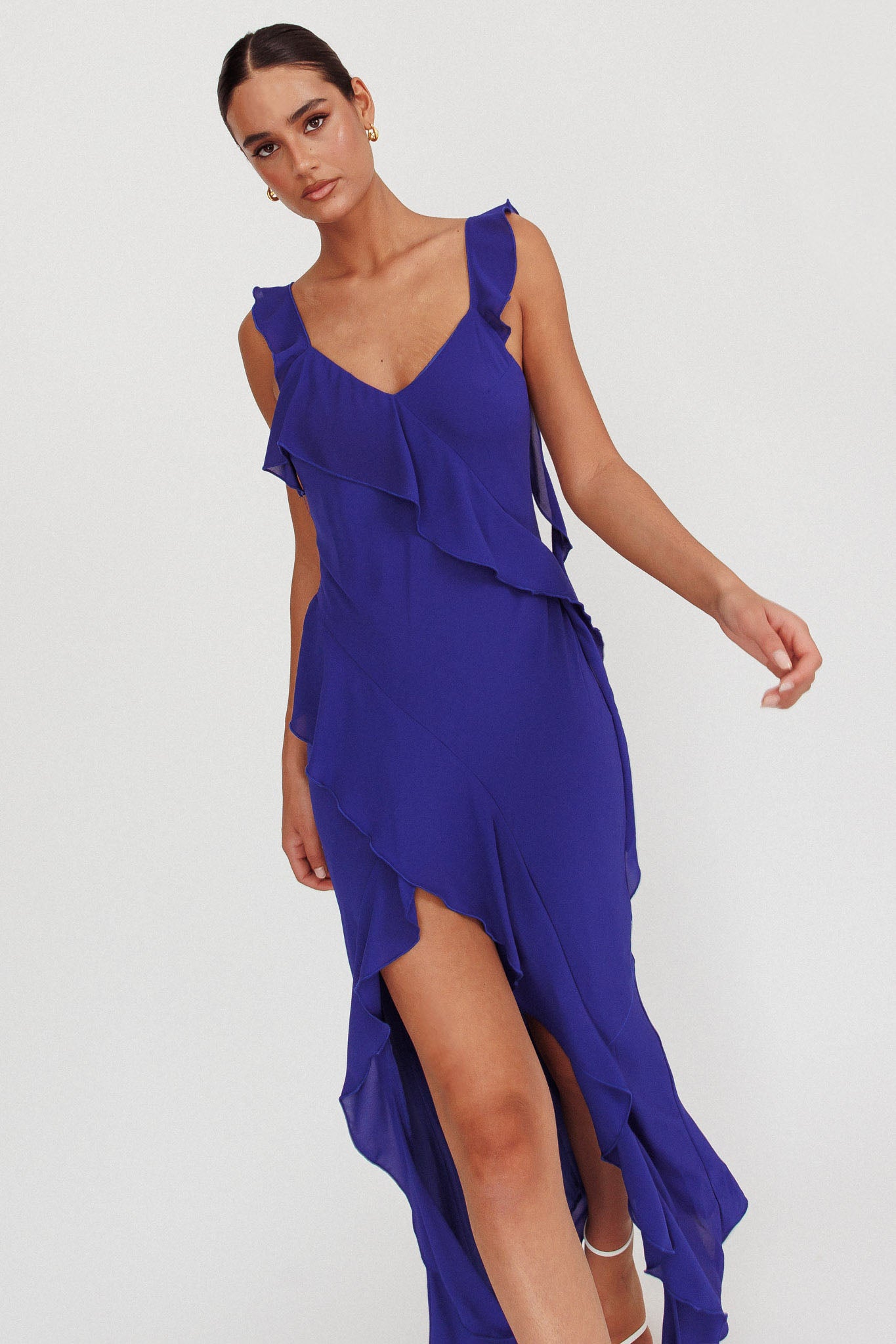 Joyride Ruffle Maxi Dress Royal Blue-Maymioy