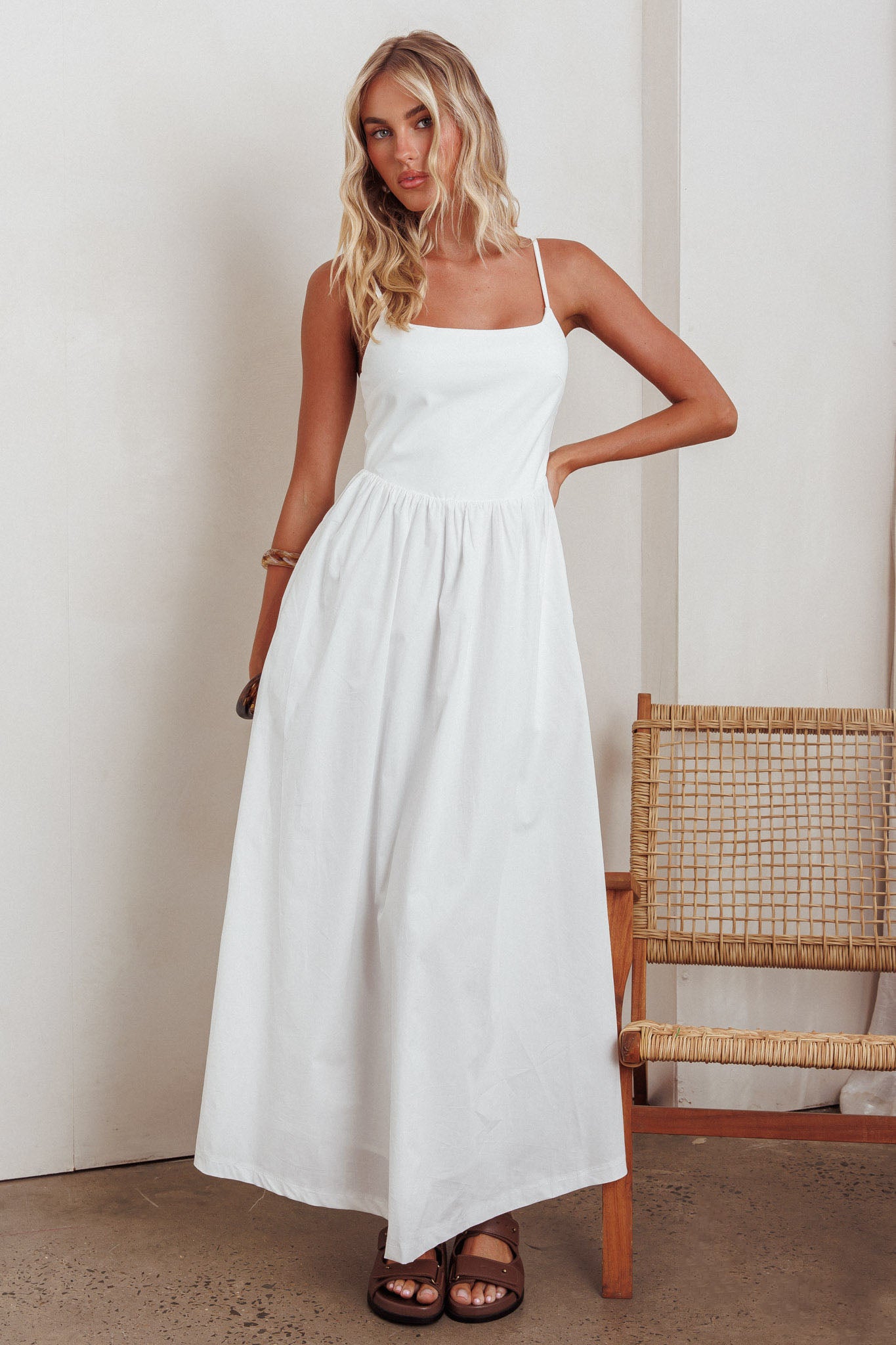 Yelizaveta Side Pocket Maxi Dress White-Maymioy