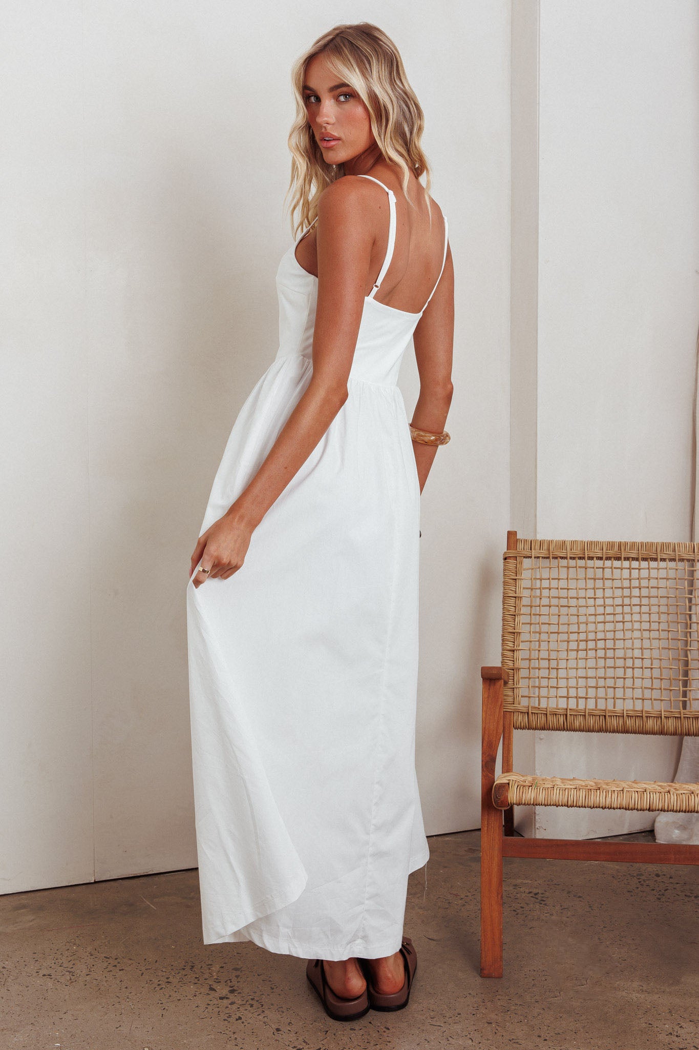 Yelizaveta Side Pocket Maxi Dress White-Maymioy