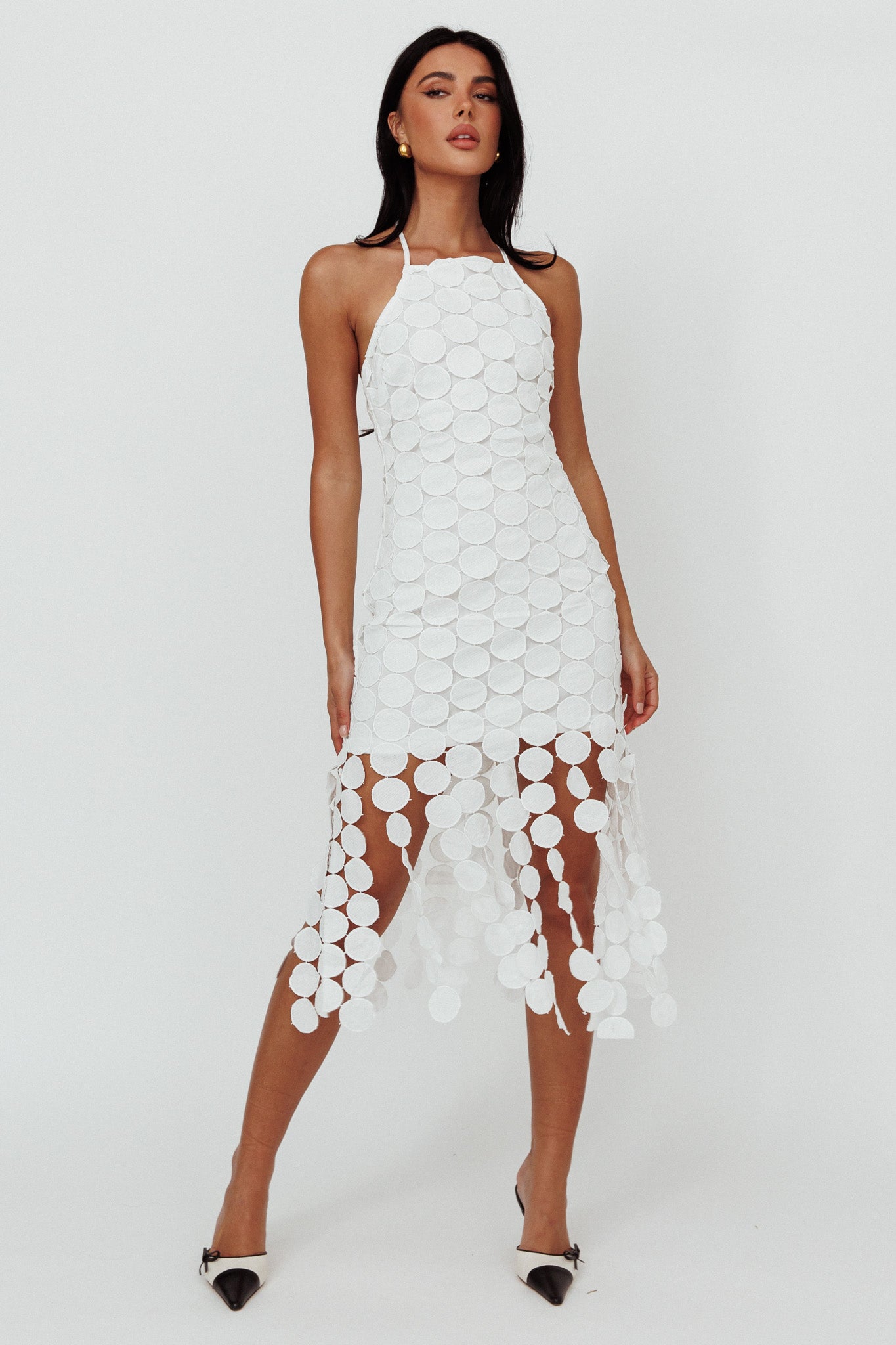 Taking Chances Halterneck Circle Mini Dress White-Maymioy
