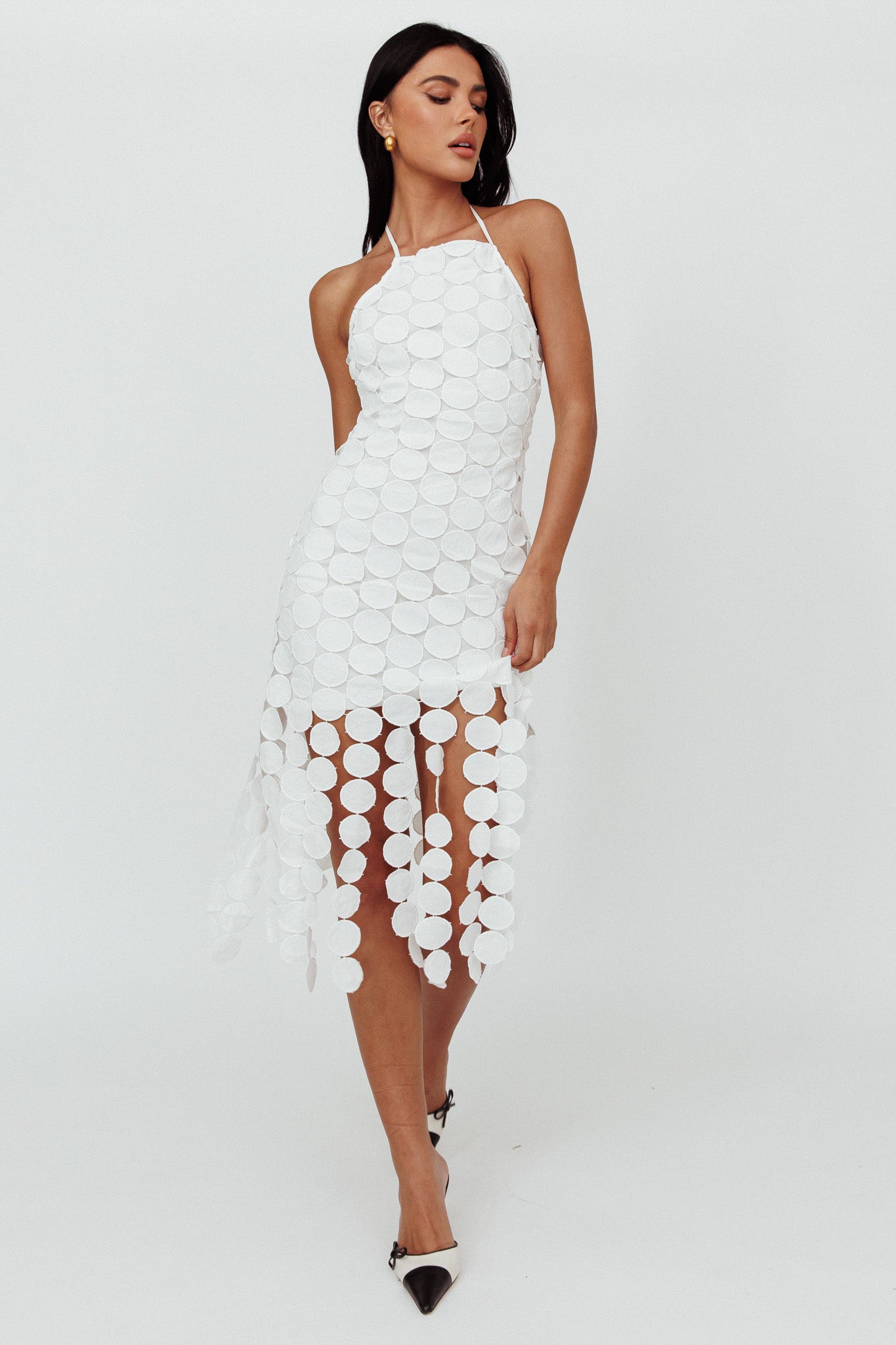 Taking Chances Halterneck Circle Mini Dress White-Maymioy
