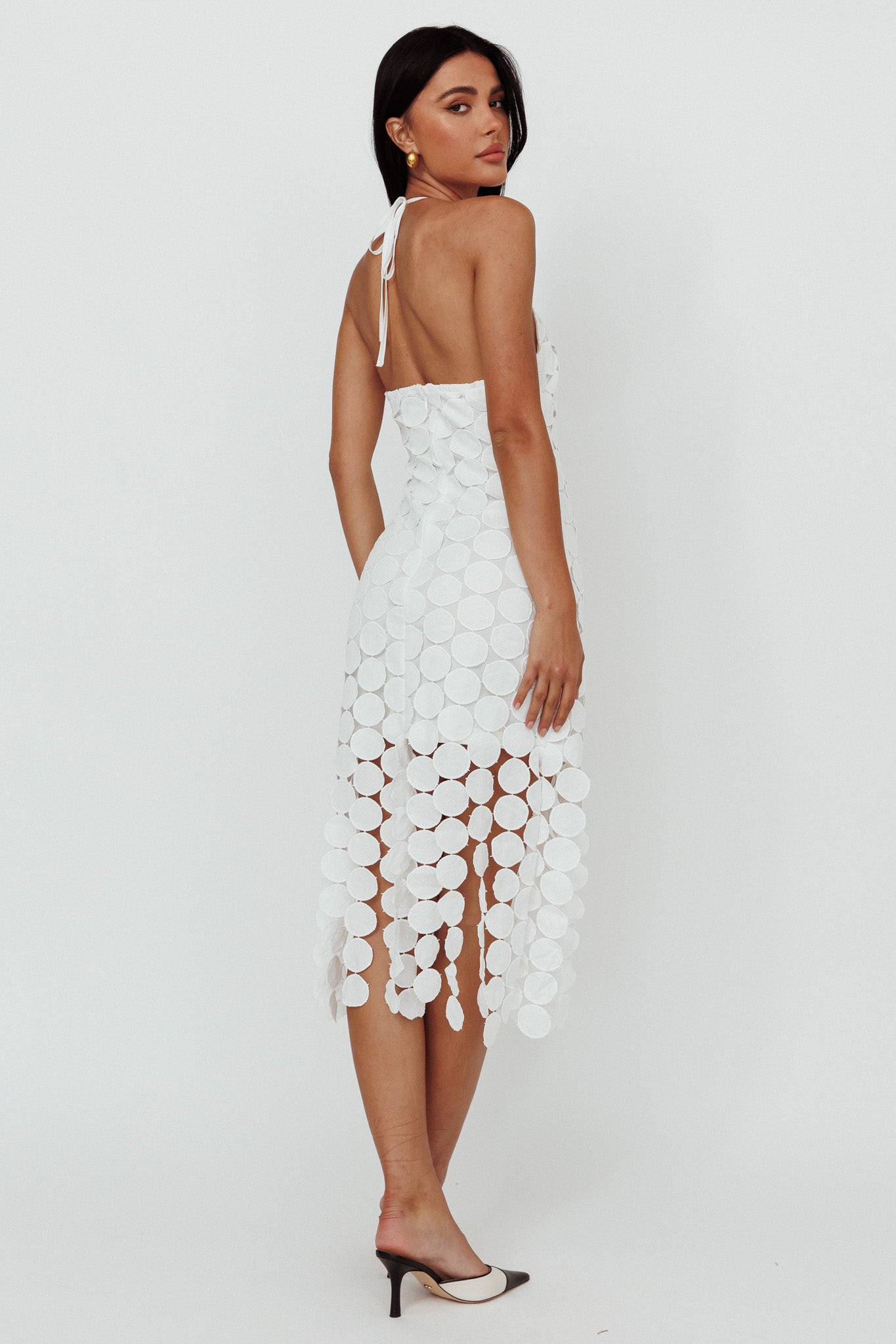 Taking Chances Halterneck Circle Mini Dress White-Maymioy