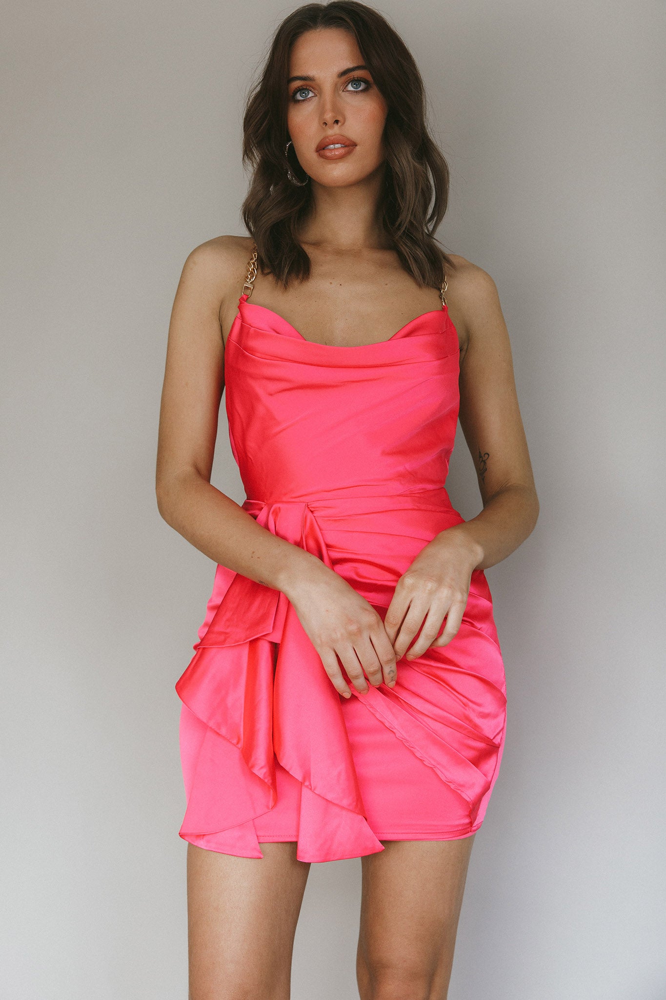 Mikael Chain Strap Mini Dress Fuchsia-Maymioy